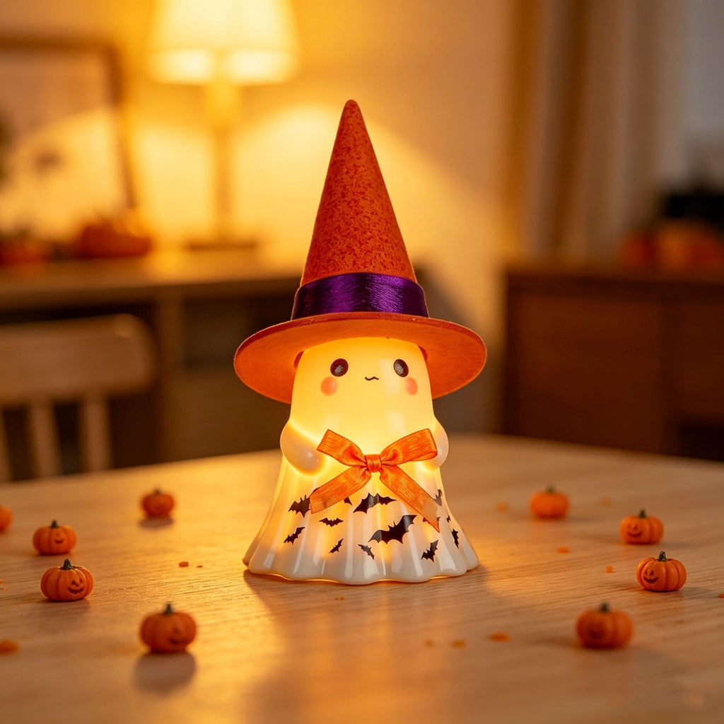 Fwttom Ghost Night Light, Halloween Lights Cute Ghost Reading Book Lamp, Halloween Decorations Indoor Light Up Ghost Statue Ghost Light for House Mantel Bedside