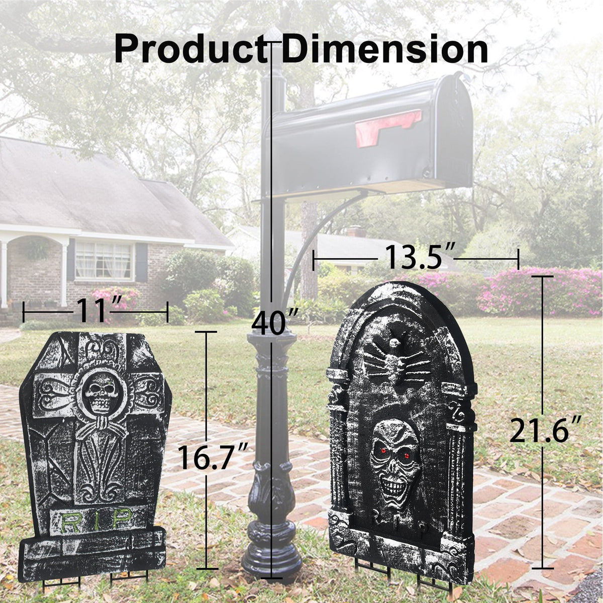 Gamexcel 3-Pack Large 17" Halloween Foam RIP Tombstones with Stakes - Graveyard Lawn Decorations for Spooky Haunted House Decor