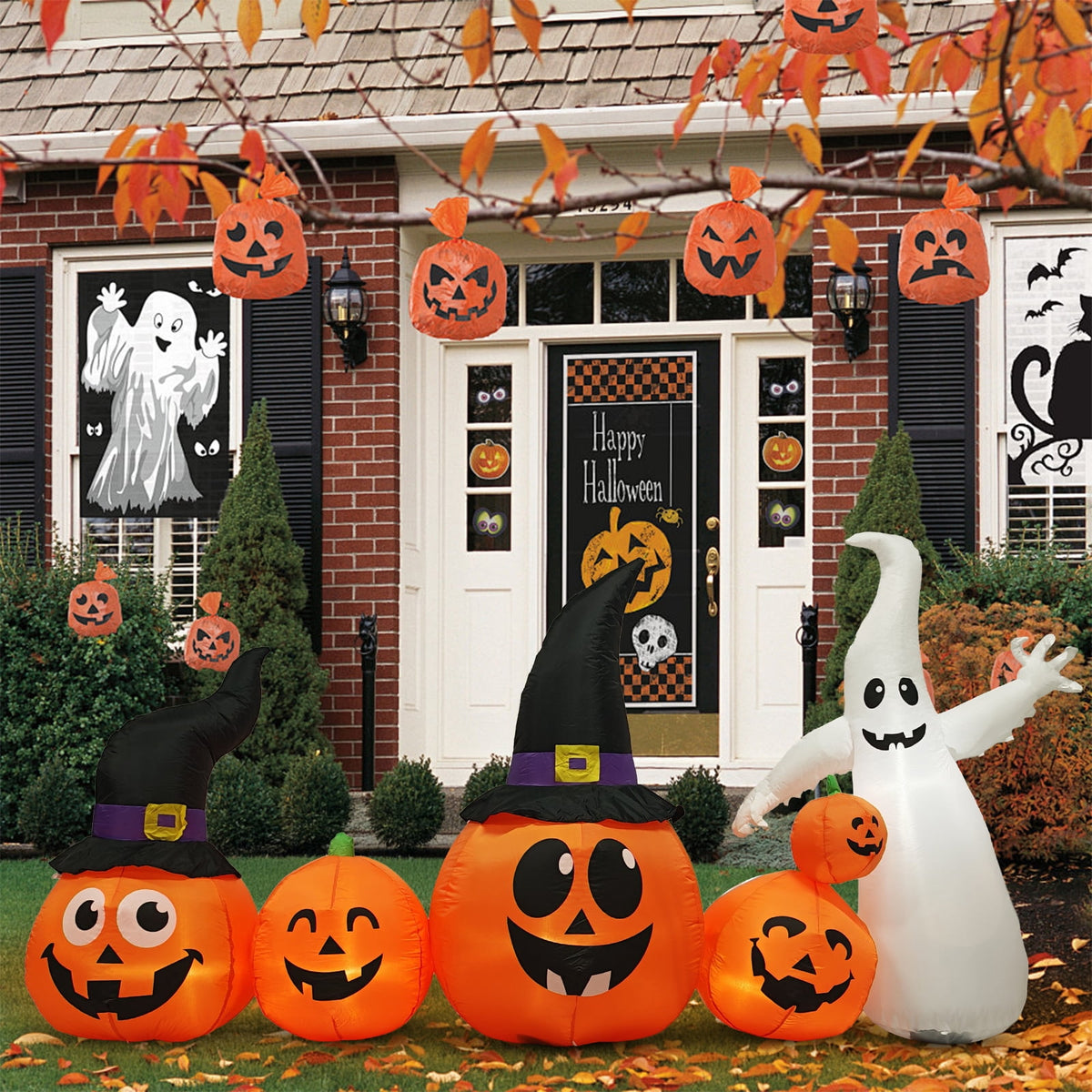Zimtown 7 FT Halloween Inflatables Pumpkin, Halloween Decoration 7 Blow up Pumpkins w/ Build-in LEDs for Halloween Party