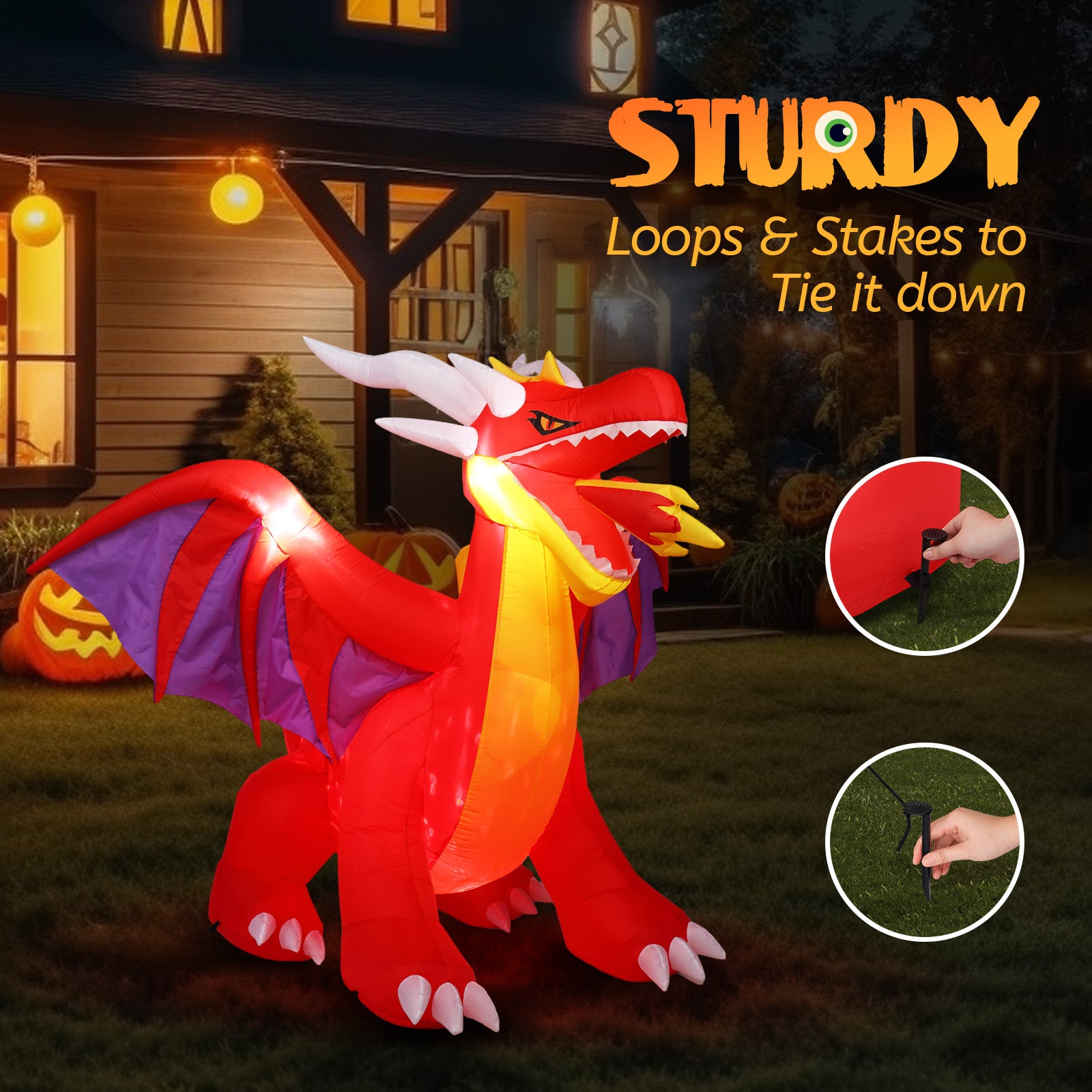Zimtown 6FT Halloween Inflatables Fire Dragon Outdoor Halloween Decoration Built-in LED Lights