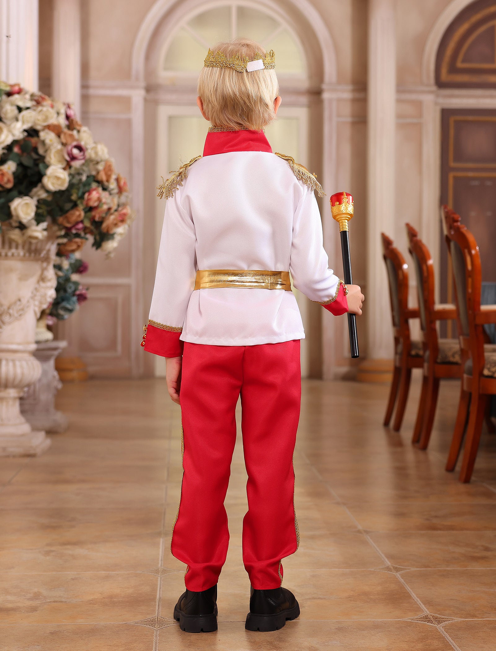 IBTOM CASTLE Boys Prince Charming Costume Halloween Cosplay Dress up Birthday Party Medieval Royal Prince Outfits for Toddler Child 3-4 Years Red 4pcs