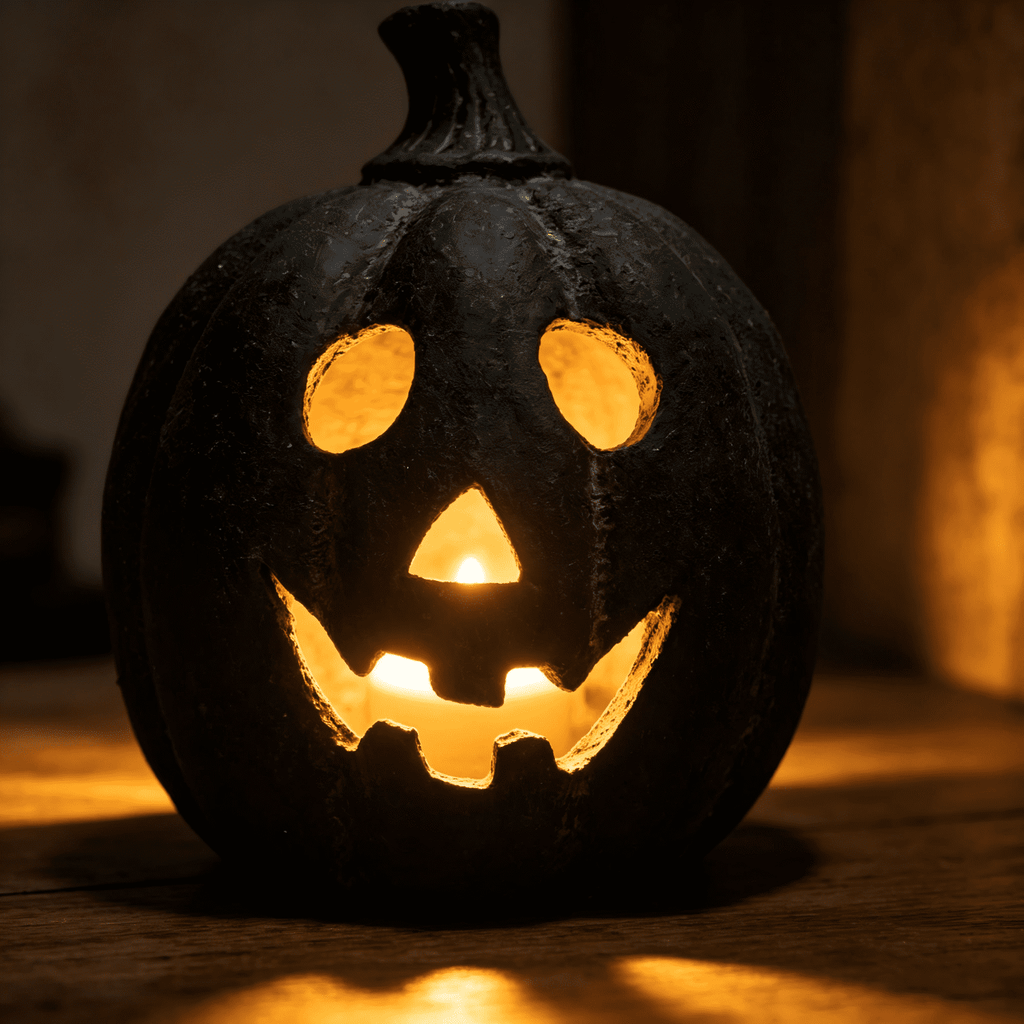 Halloween Decorations - 9.8" Black Handmade Resin Jack O Lantern Pumpkin Fall Decor, Indoor Outside Gothic Festival House Centerpiece Decoration for Table Garden Living Room Mantel