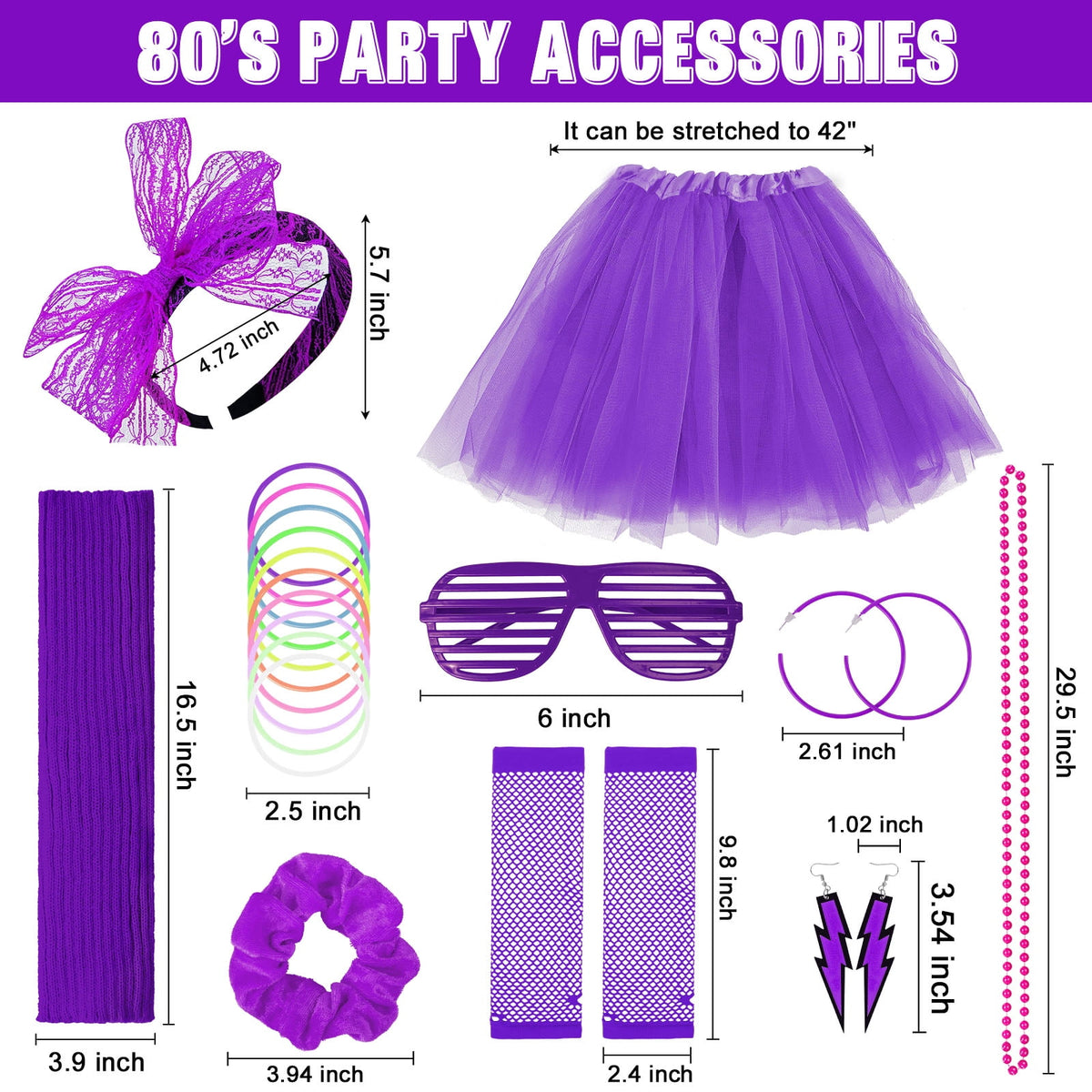 Loritta 80s Costumes for Women Fancy Outfit Accessories Set with Fishnet Gloves Leg Warmers Tutu Skirts for Theme Party