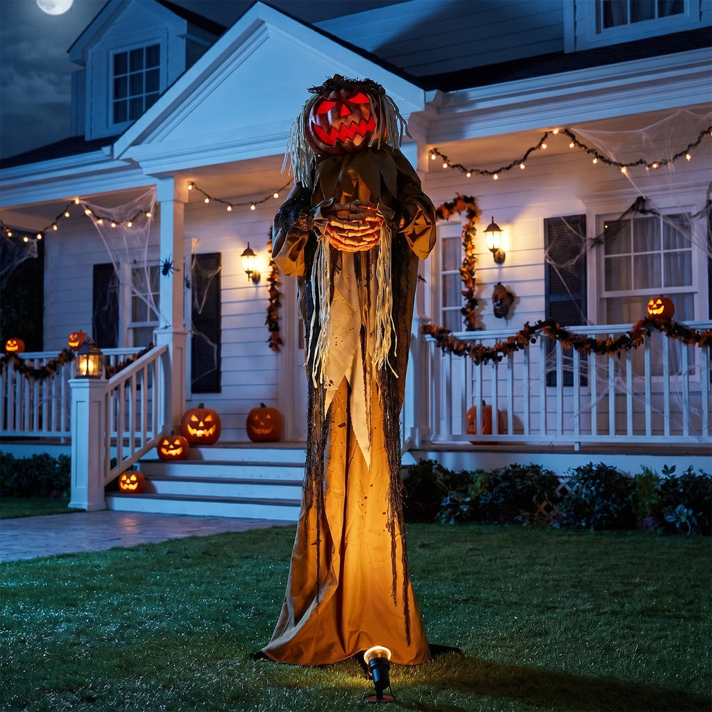 Ktaxon 6ft Pumpkin Man Animated Animatronic Decoration Creepy Halloween w/ Classic Cape Creepy Cloaked Jack-o'-Lantern for Porch & Yard