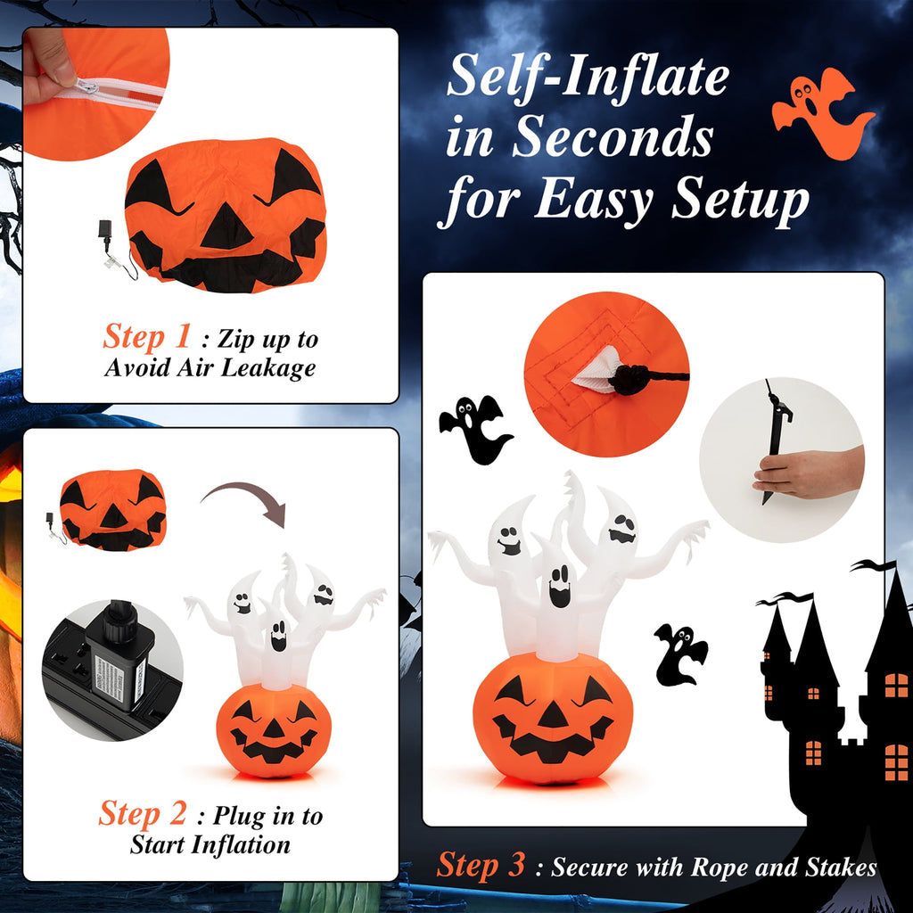 Costway 6 FT Inflatable Halloween Tree White Ghosts with Pumpkin Decor w/ Rotating Lamp