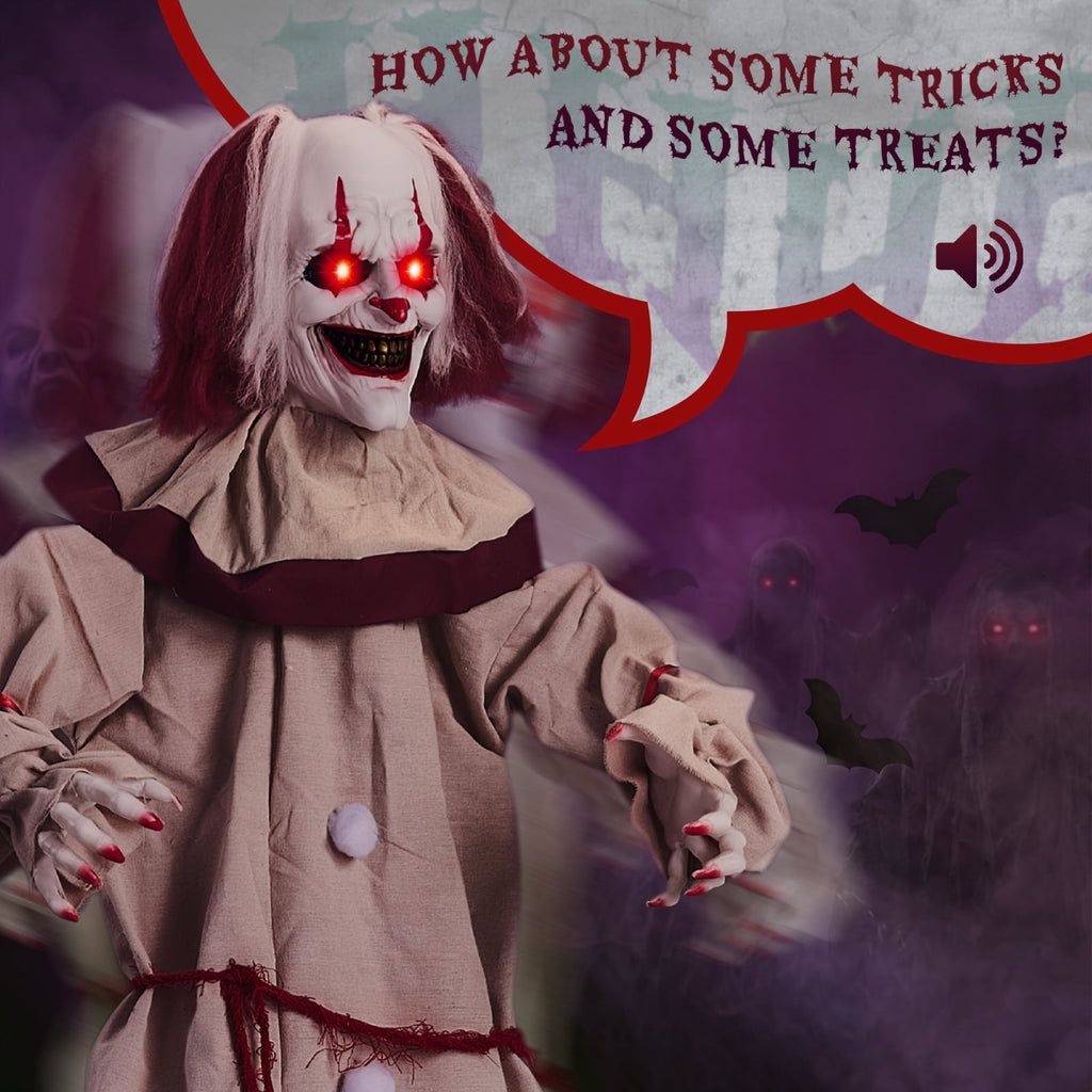 Ktaxon 5.7ft Clown Animated Animatronic Decoration Creepy Halloween w/ Pre-Recorded Screaming