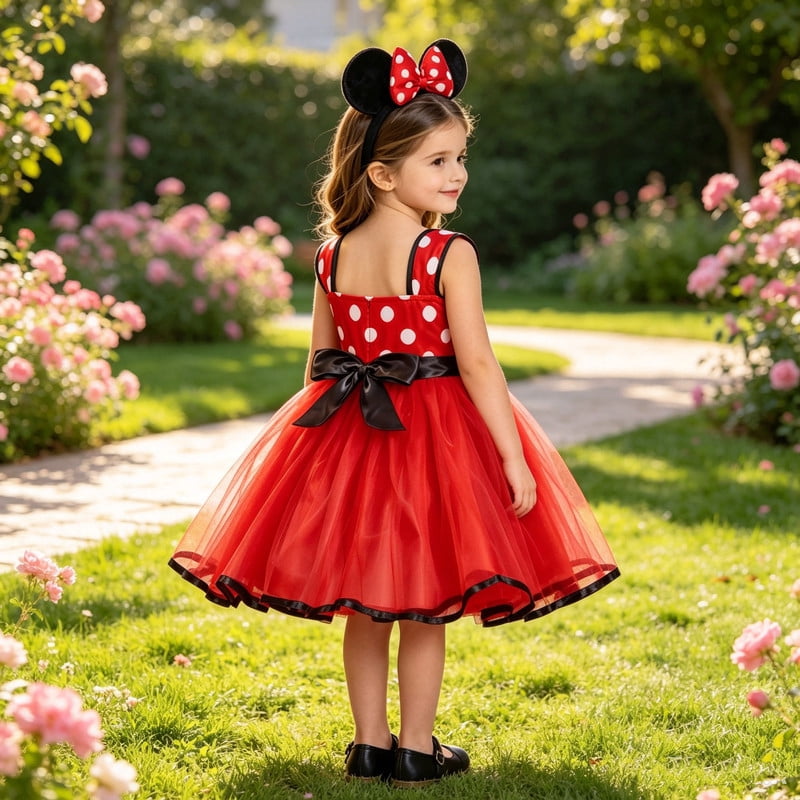 Jurebecia Girls Red Polka Dot Tutu Dress with Bow Headband, Baby Toddler Party Costume for Birthday & Cosplay (110 cm)