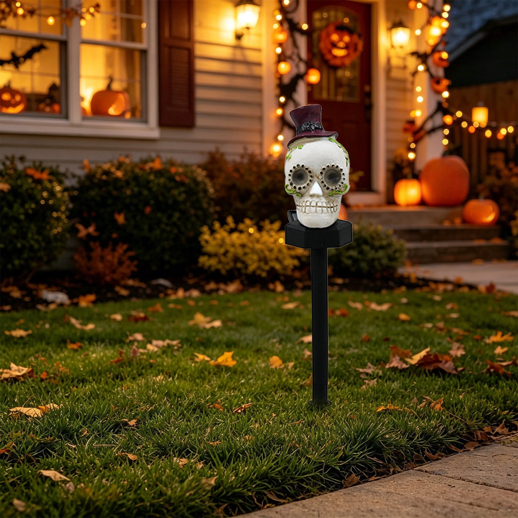 CRAGRSI Solar Halloween Skeleton Stake Lights Outdoor Skull Yard Lights Halloween Skeleton Garden Decor Black Solar Powered Waterproof for Yard, Lawn, Patio, Walkway, Garden, Halloween Outdoor Decor