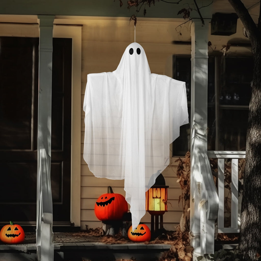 Joyfy 47inch Halloween Decorations Outdoor Hanging Ghost,Light up White Ghosts with Spooky Warm White LED Light,Halloween Outdoor Yard Porch Decorations,Haunted House Decorations
