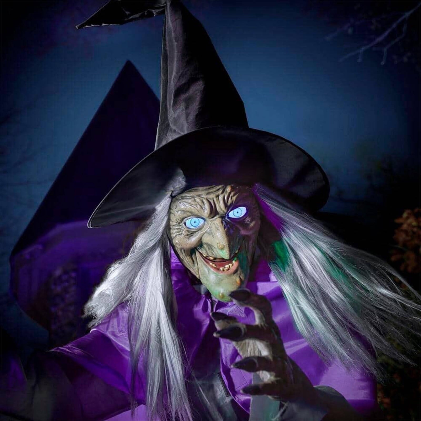 Loyerfyivos Halloween Decorations Outdoor - 180cm Animated Hovering Witch Animatronics - Sound & Touch Activated Sensor - Scary Props House Decor for Garden Yard Lawn Outside Indoor Decoration