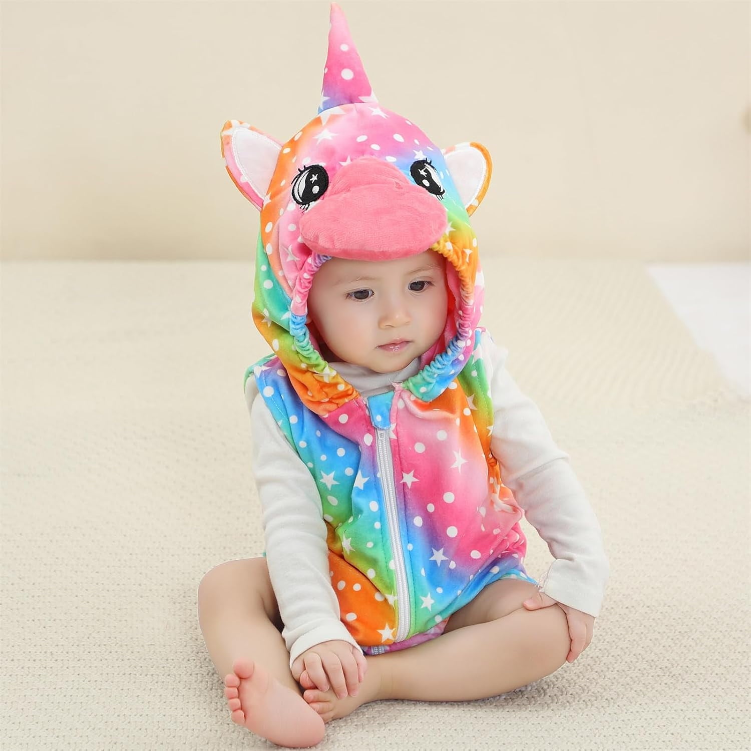 WIBACKER 0-24M Baby Boy Dinosaur Costume for Themed Parties and Halloween, Flannel Hooded Outfit Suit
