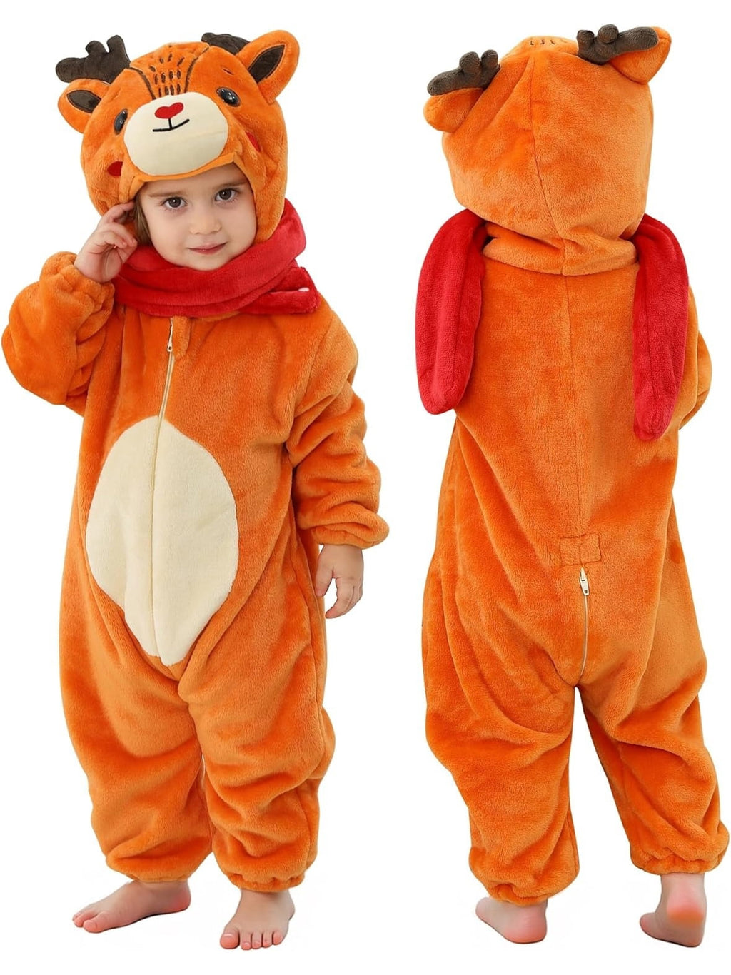 WIBACKER 0-3T Unisex Baby Animal Costume Winter Autumn Flannel Hooded Romper Christmas and Halloween Dinosaur Cosplay Jumpsuit