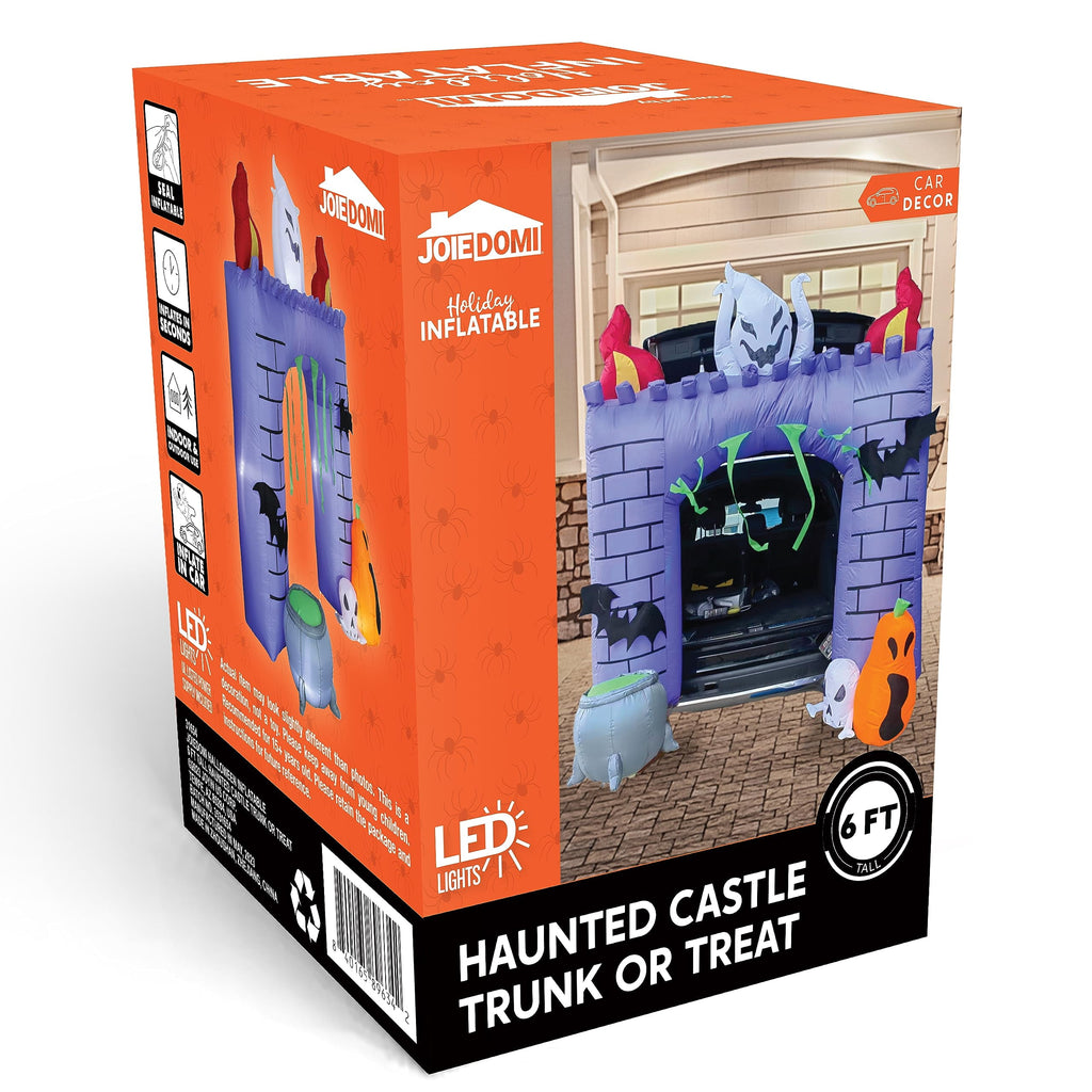 Joyfy 6 FT Halloween Inflatable Haunted Castle Decoration,Trunk or Treat Car Decorations Kit Ghost and Pumpkin with Built-in LED Light for Halloween Party Indoor,Outdoor,Yard,Garden Decor