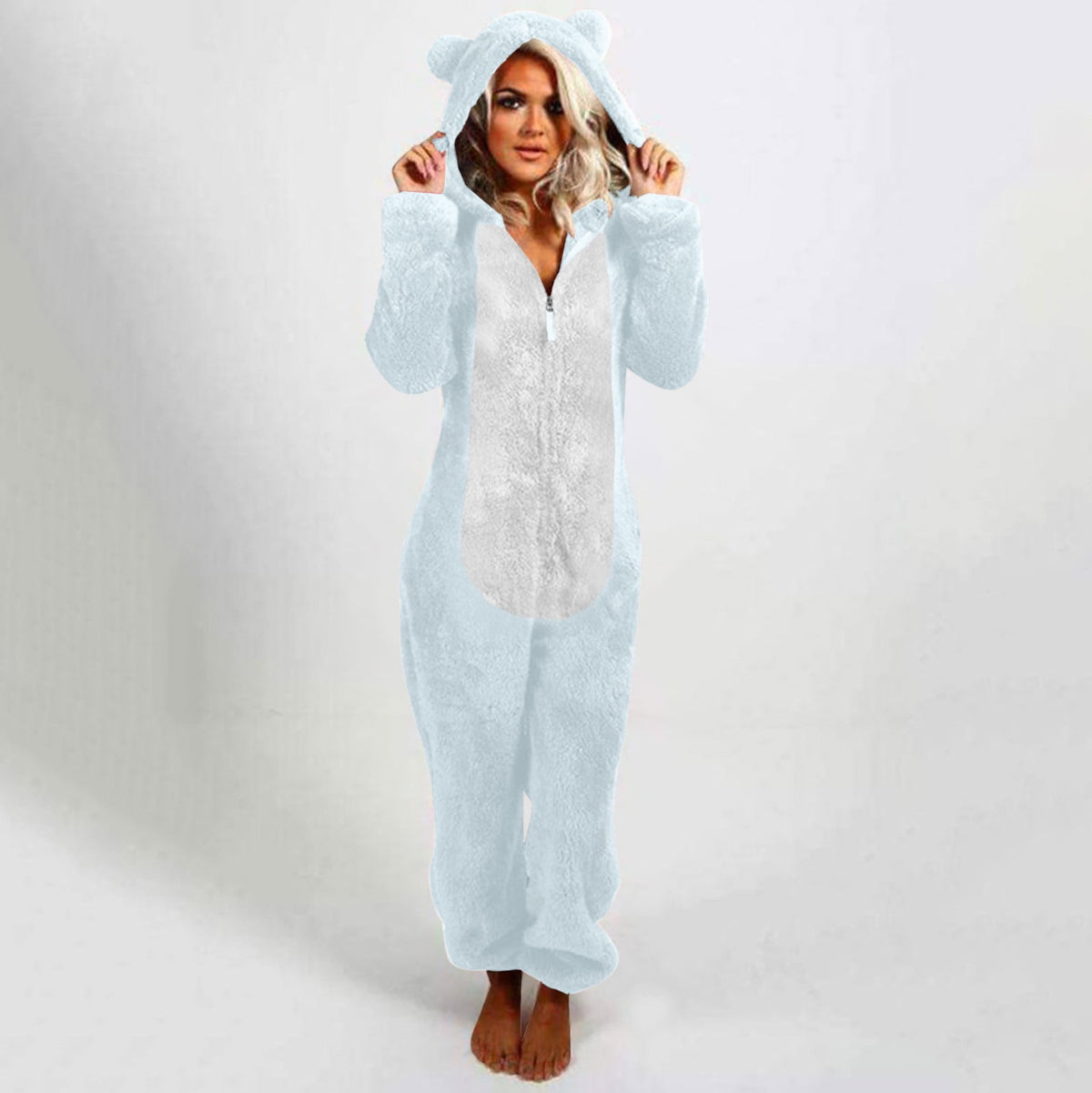 QATAINLAV Sherpa Fleece Jumpsuit for Women Winter Warm Fuzzy Onesie Pajamas Cute Cat Hooded Romper Casual Zip Up Overalls Sleepwear Black XL