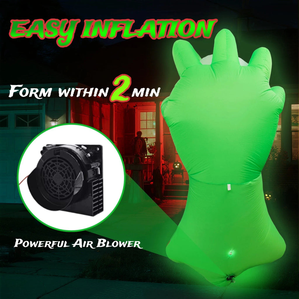 7 FT Halloween Inflatables Green Hand Holding an Eyeball Outdoor Decorations Blow Up Yard Built-in LEDs for Indoor Party Garden Lawn Decor