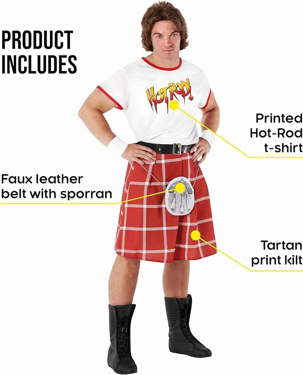Morph Morph Rowdy Roddy Piper Costume for Men | Wwe Elite Roddy Piper Wrestling Costume | Adult Wrestling Costumes Halloween Costume for Men Multicolored Large