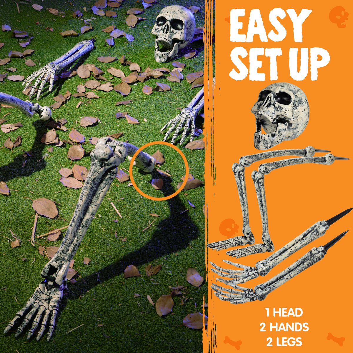 Joyfy 3 Pack Halloween Light up Skeleton Decorations Outdoor,Halloween Graveyard Spooky Skull Stakes Pathway Lights for Halloween Props Yard Decor