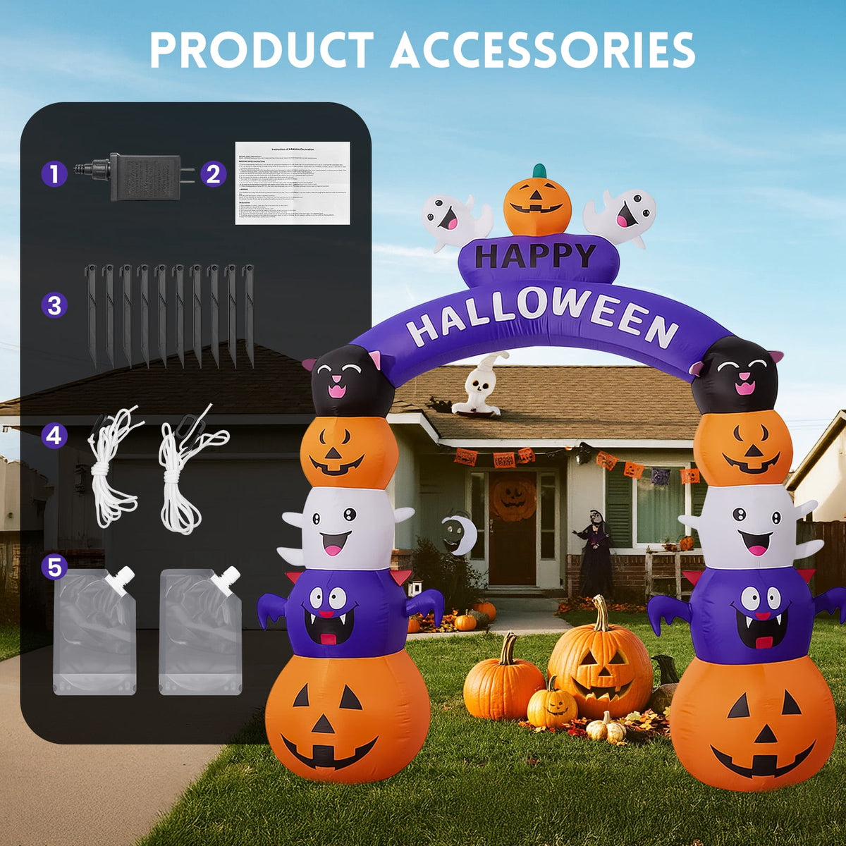 GVDV 8 FT Halloween Inflatables Archway Outdoor Decorations for Front Yard Lawn Garden Decor