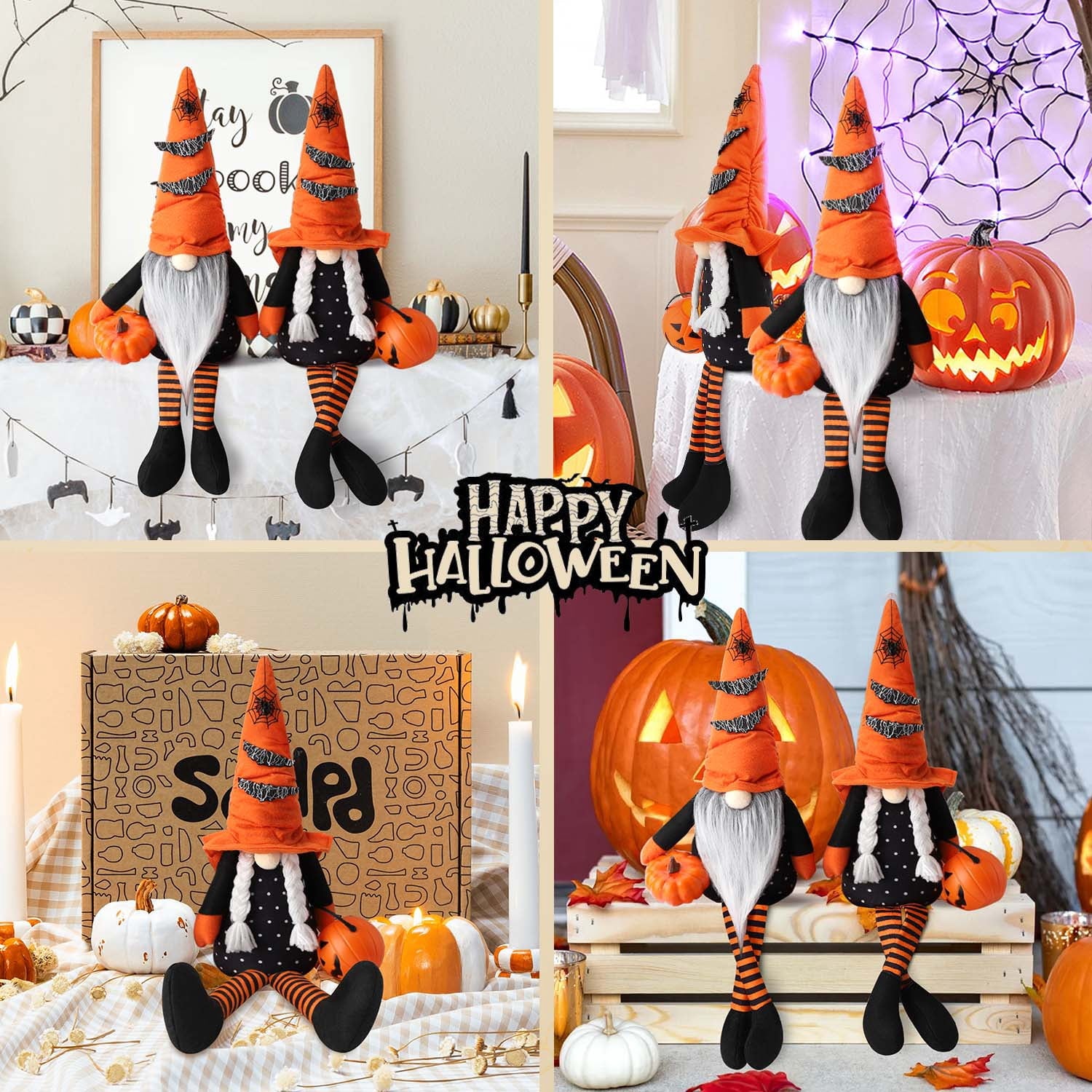 Ayieyill 2 Pack Halloween Gnomes Plush Decor, Halloween Gnome Decoration Gifts, Handmade Tomte Swedish Gnome Nisse Scandinavian Gnomes Orange