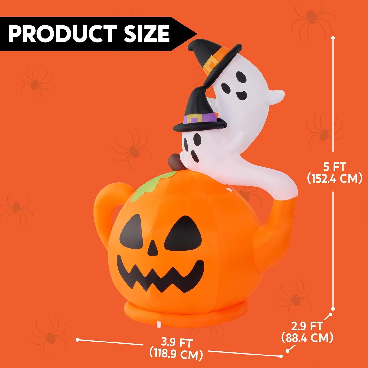 Joyfy 5ft Halloween Inflatables Light up Cute Ghost,Blow Up Ghost Lift Pumpkin Candy Bag with Build-in LEDs for Yard Decorations
