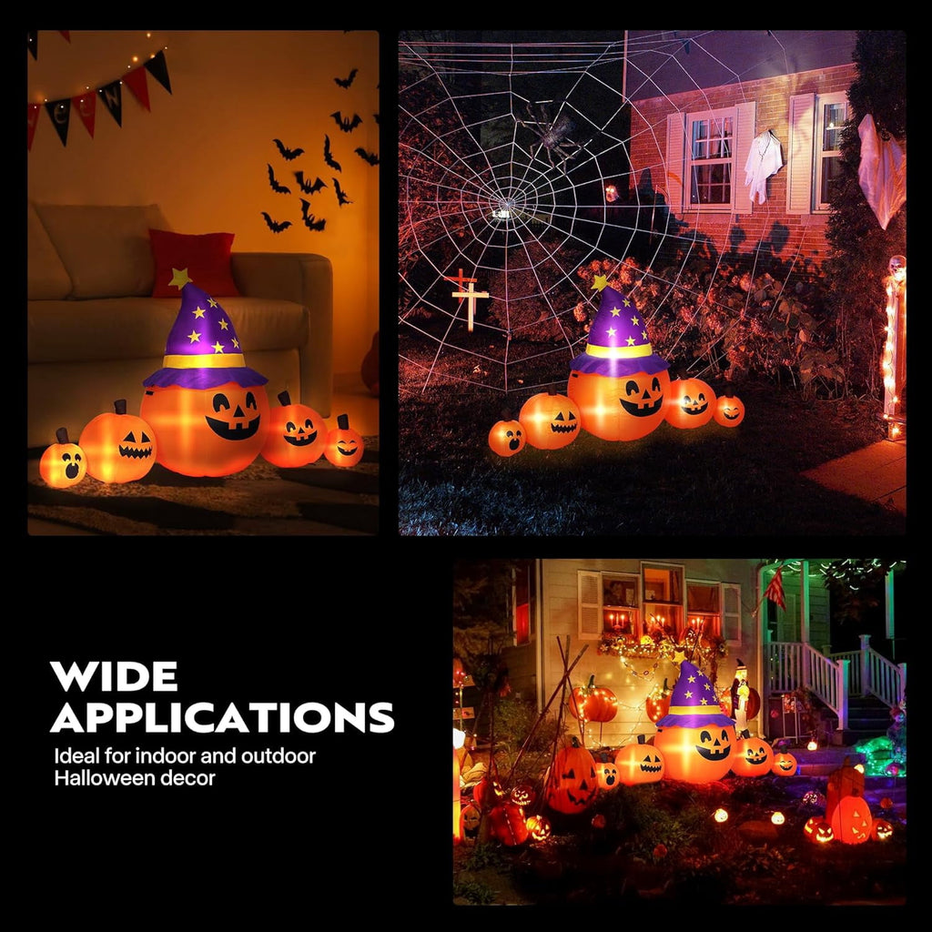 SPECSTAR 6ft Long Halloween Inflatable LED Lighted Pumpkin Family Blow up Outdoor Lawn Yard Decoration