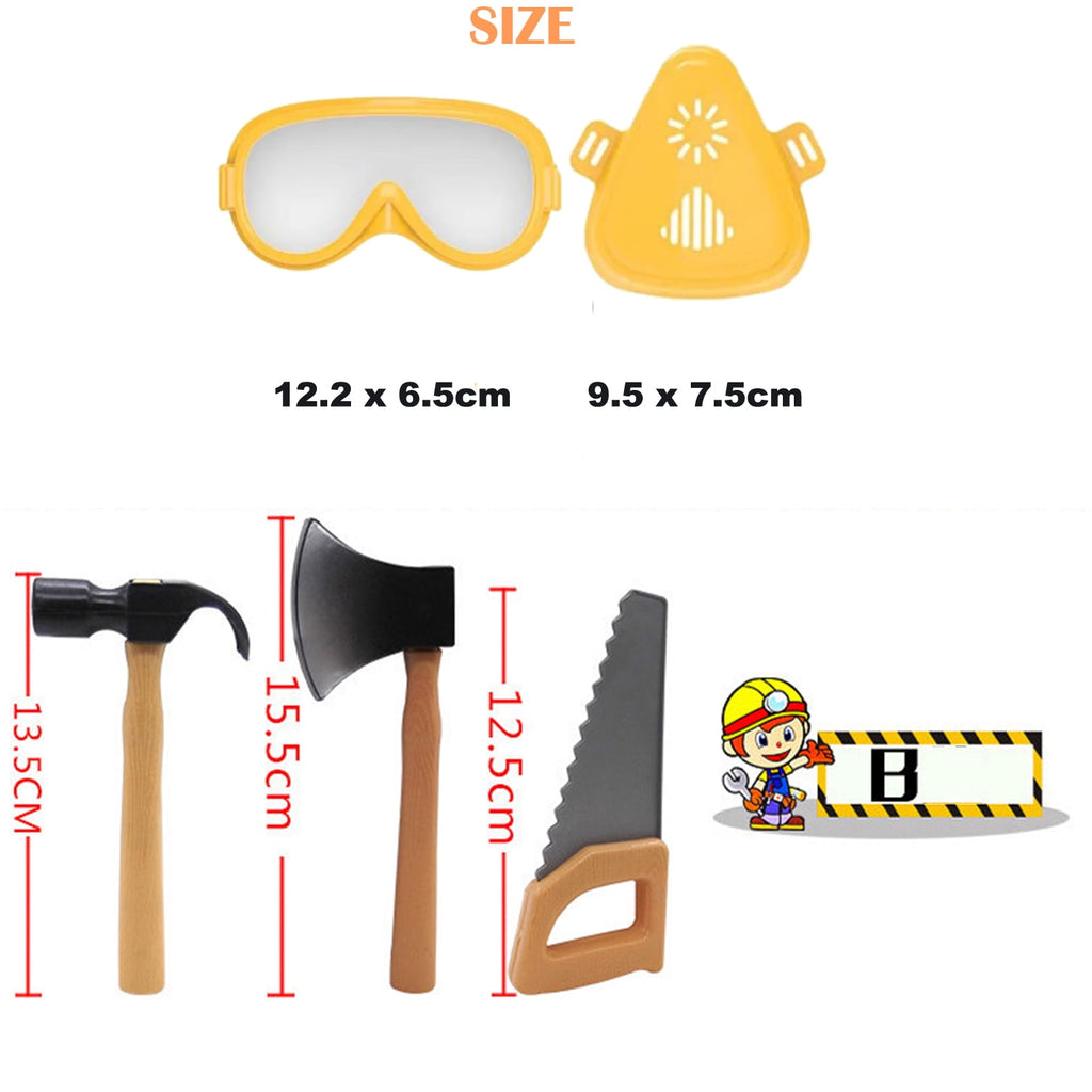 17Pcs Kids Construction Worker Costume Dress-up Set for Boys 3-6 Year Toddler Birthday Christmas Present, Pretend Role Play Builder Kit Preshool Toys with Goggles, Mask, Tool Belt, Vest, and More