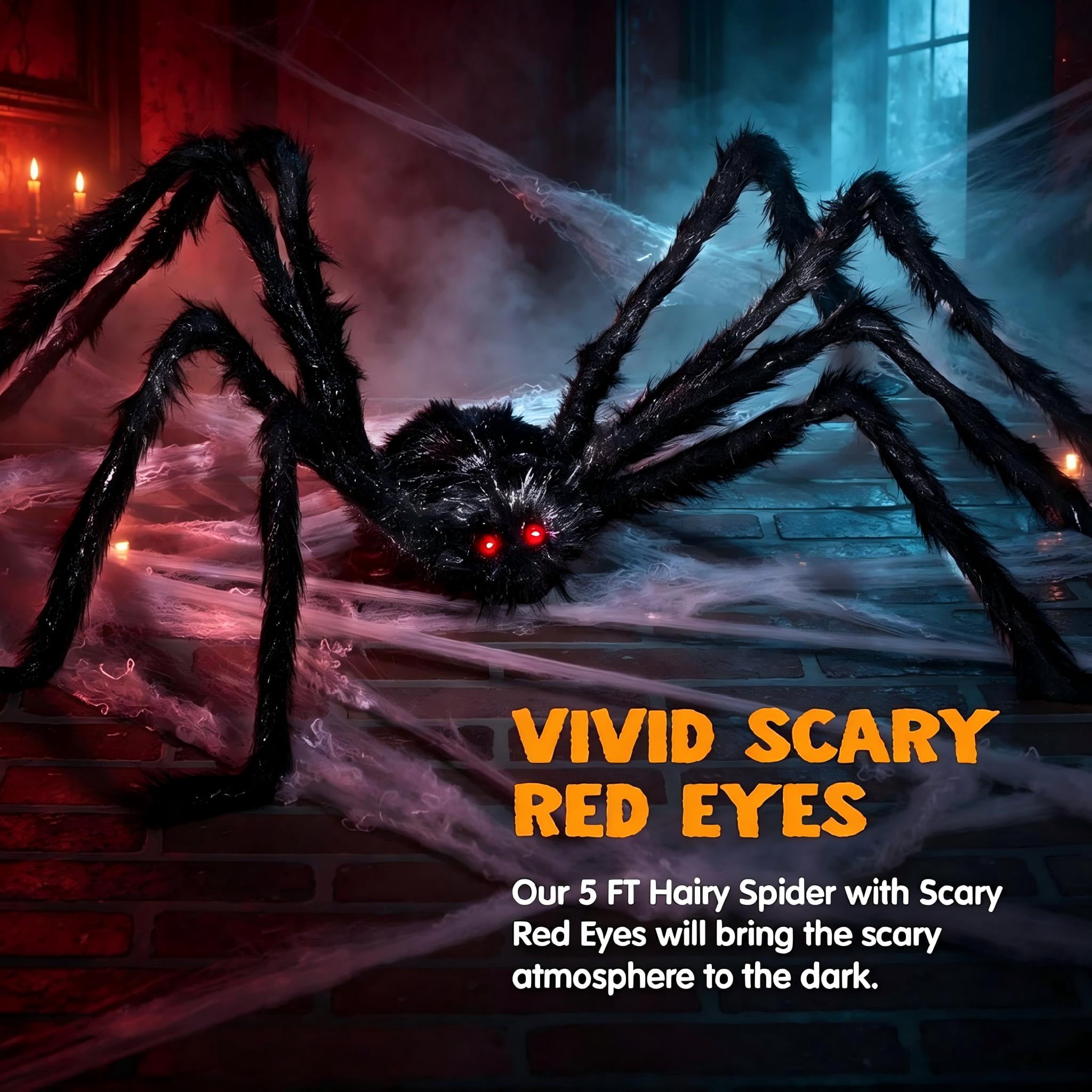 Joyfy 5 ft Scary Giant Spider Halloween Decorations Outdoor,Poseable Spider Lifelike Hairy Prop for Yard,Haunted House,Tree or Porch Party Decorations,Black