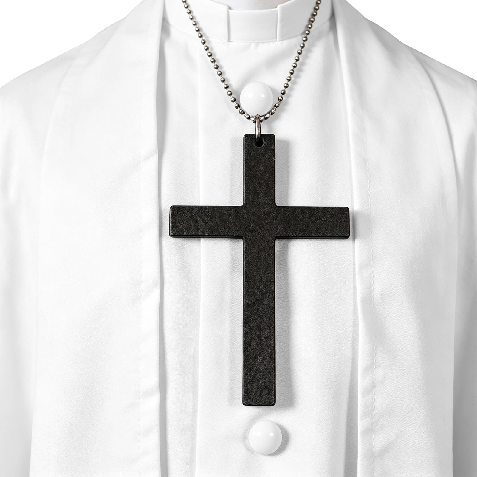 JOANKDMI Catholic Priest Costume for Men Clergy Cassock Robe with Capelet and Sash Halloween Party Outfit Religious Father Minister Fancy Dress for Men