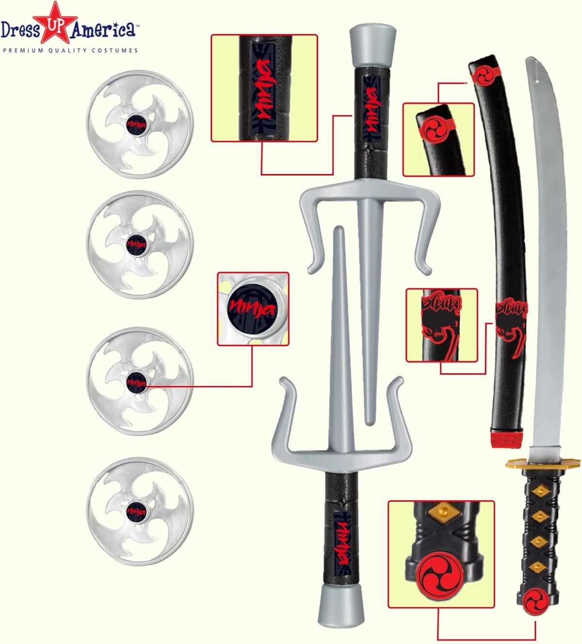 Dress Up America Kids Ninja Costume for Boys & Girls Complete Toy Weapon Set