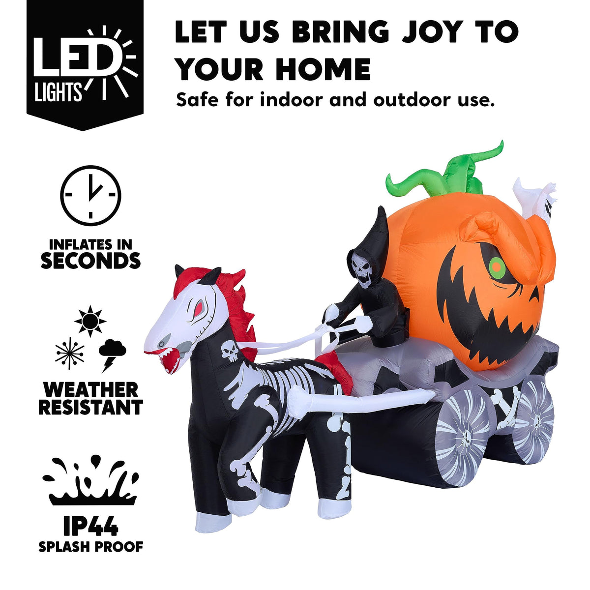 Joyfy 8ft Long Halloween Inflatables Outdoor Decorations,Spooky Pumpkin Carriage with Built-in LEDs,Blow Up Halloween Decoration for Yard
