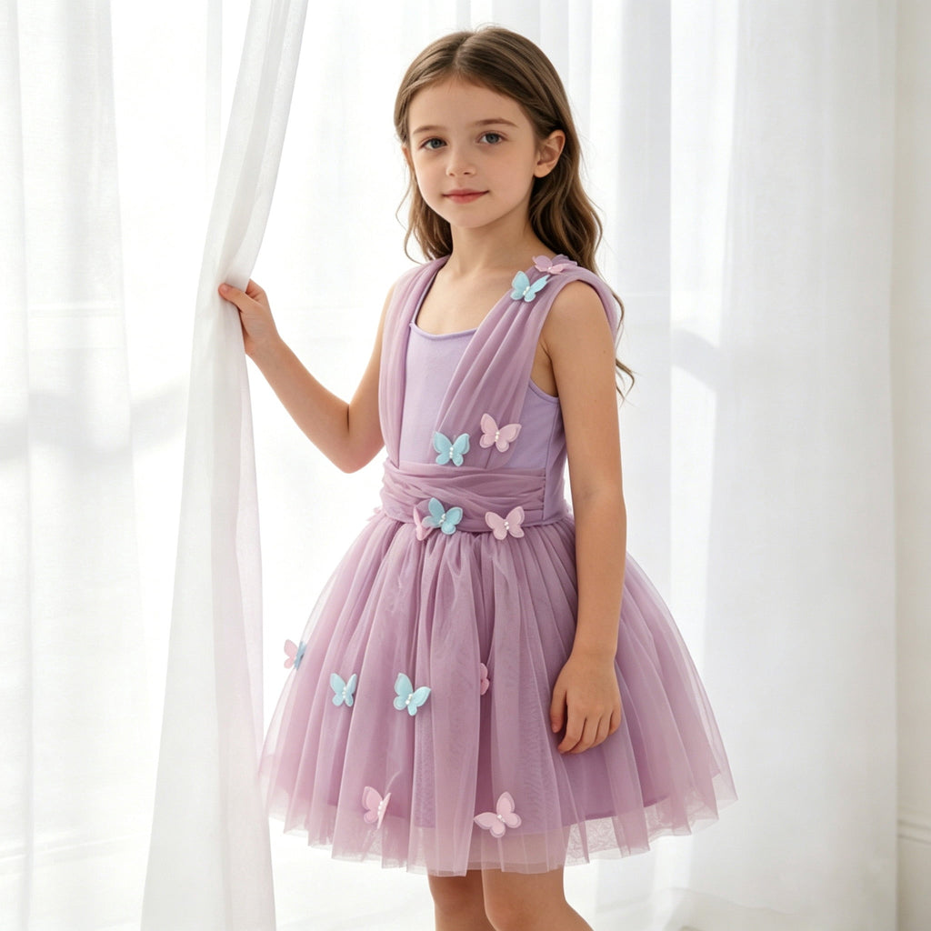 CZKHPTY Girls 3D Butterfly Fairy Tutu Dress, Whimsical Garden Princess Pretend Play Fancy Outfit, Sizes 7-8Y