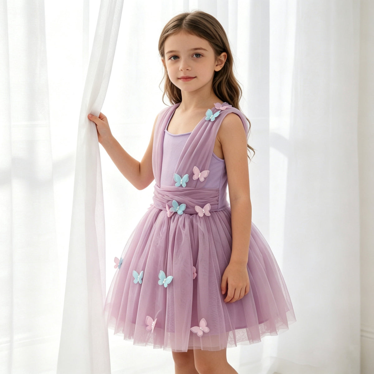 CZKHPTY Girls 3D Butterfly Fairy Tutu Dress, Whimsical Garden Princess Pretend Play Fancy Outfit, Sizes 7-8Y