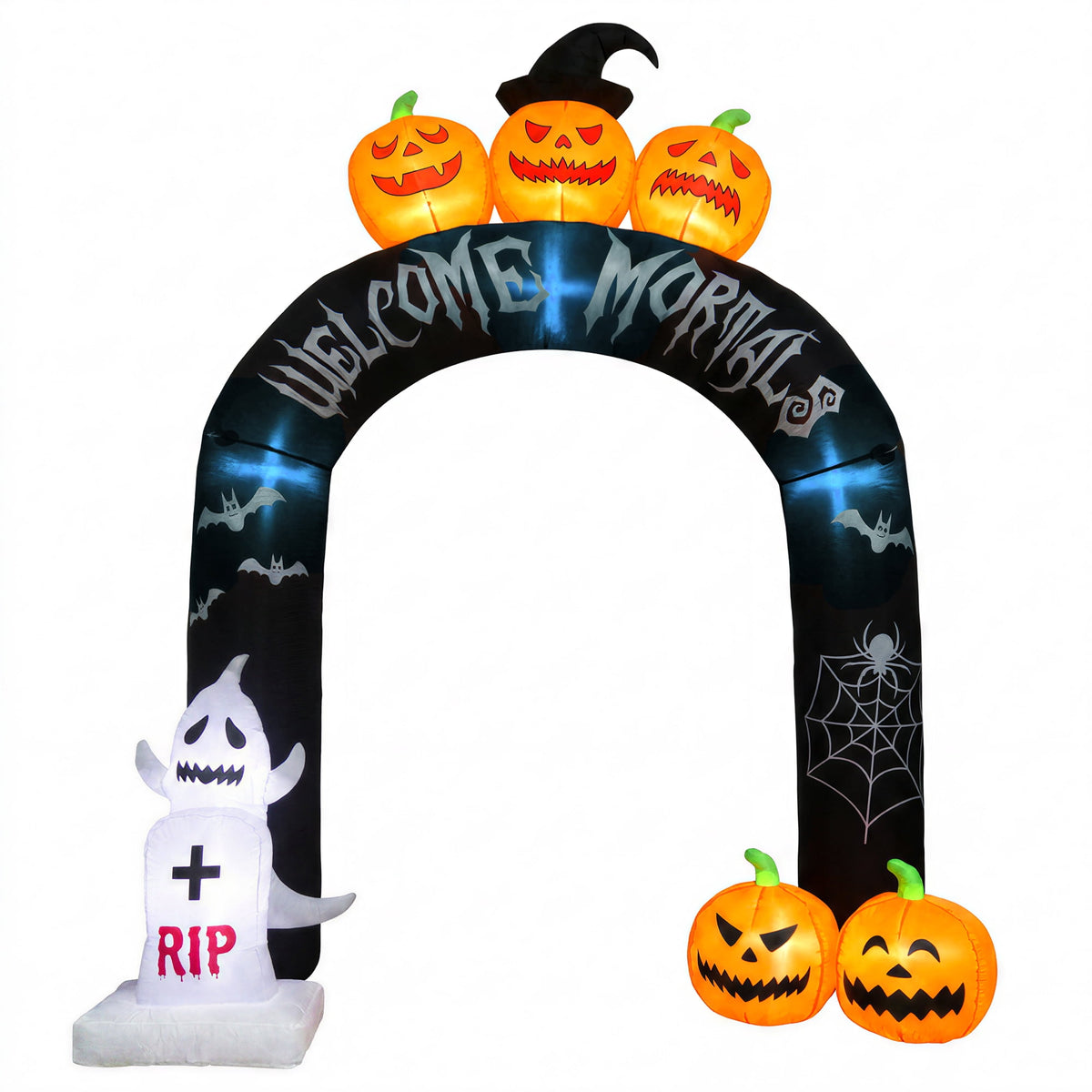 MAGOTAN 9 FT Halloween Inflatables Archway Outdoor Decorations Pumpkin Ghost Archway Halloween Inflatable Blow Up Pumpkin Tombstone Decoration Build-in LED Lights