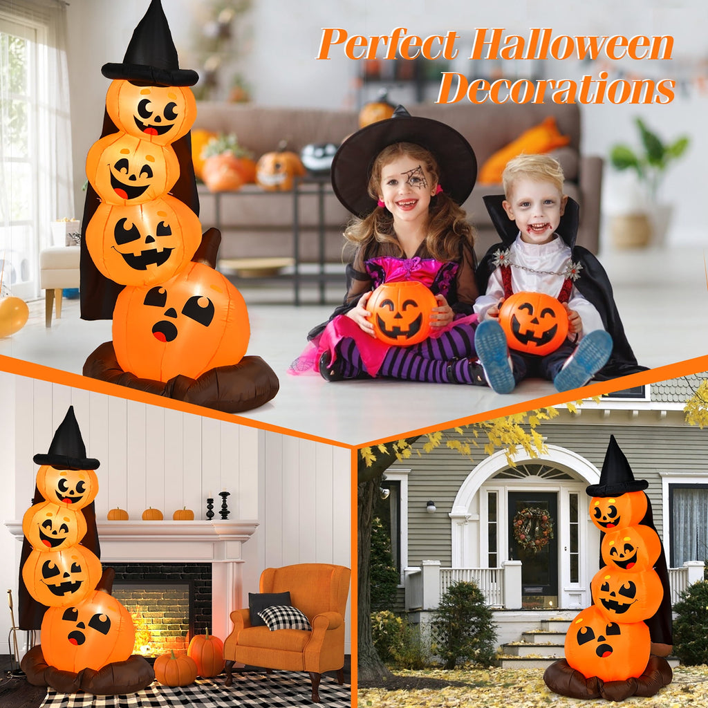 Costway 6.8FT Halloween Inflatable Pumpkin Combo Blow up Pumpkins w/ Witch’s Hat