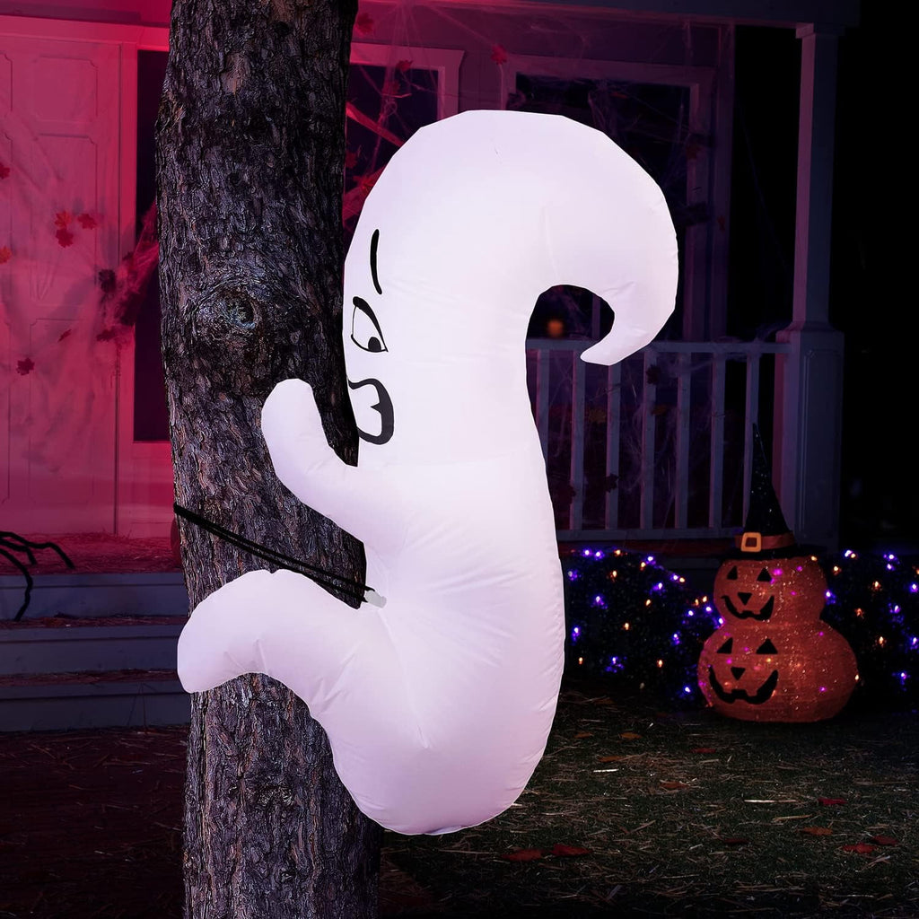 Joyfy 4 FT Halloween Inflatables Witch Crashing Into Tree,LED Lighted Blow Up Yard Decoration for Outdoor Garden Lawn Party Decor