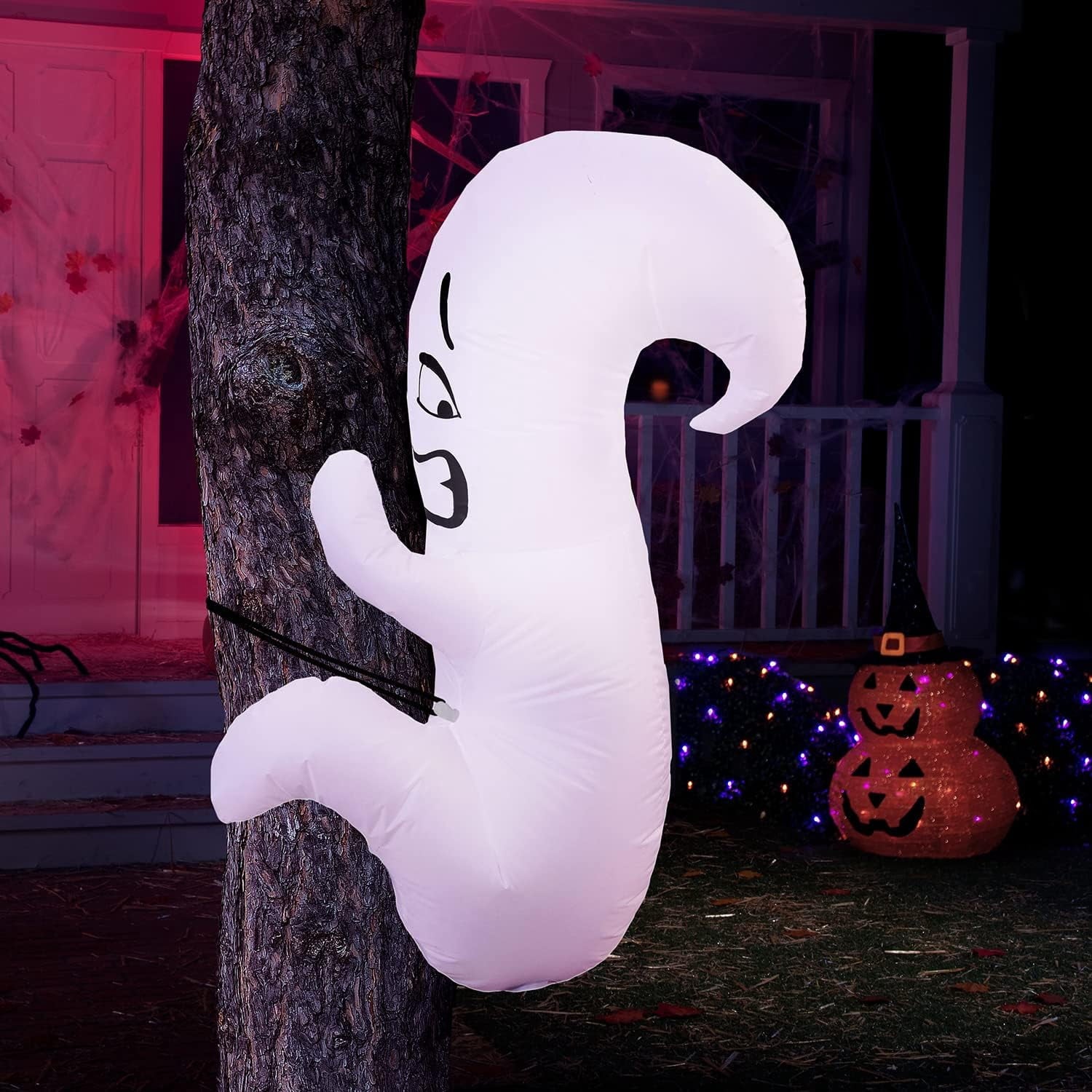 Joyfy 4 FT Halloween Inflatables Witch Crashing Into Tree,LED Lighted Blow Up Yard Decoration for Outdoor Garden Lawn Party Decor