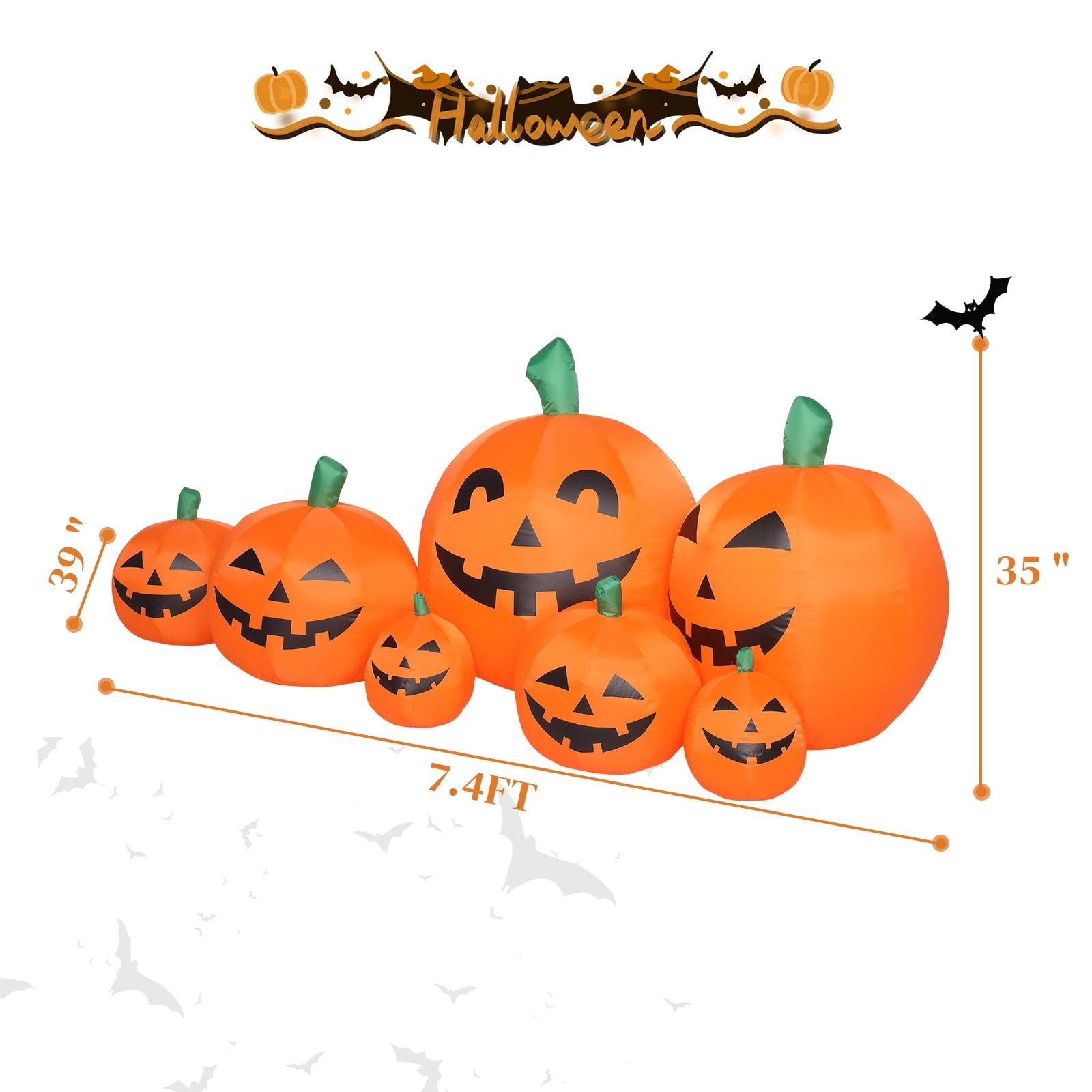 Zimtown 7 FT Halloween Inflatables Pumpkin, Halloween Decoration 7 Blow up Pumpkins w/ Build-in LEDs for Halloween Party