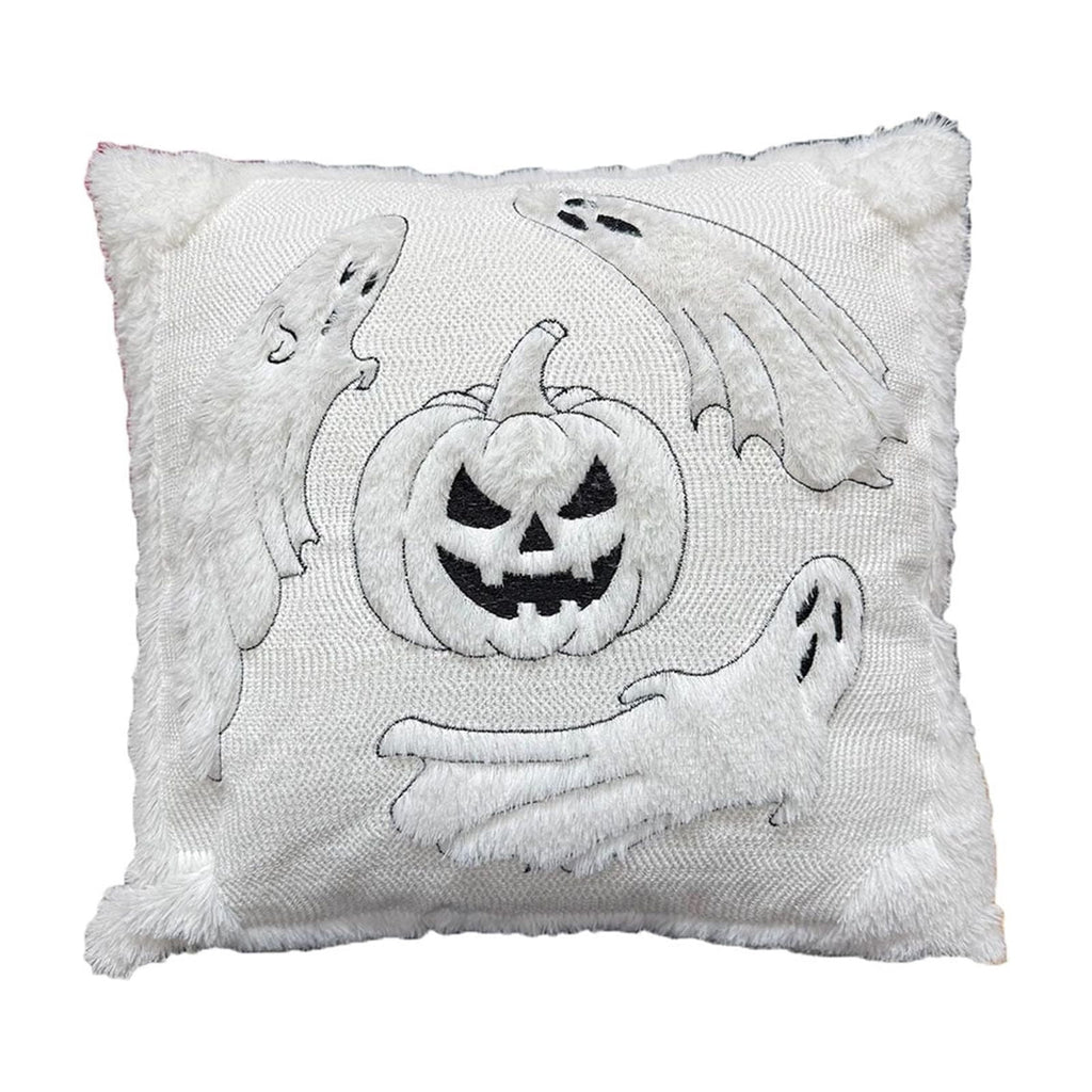 Yeciiwht Halloween Throw Pillow Cover – 18*18inch Embroidered Linen Cushion Case with Ghost, Mummy & Bat Designs, Invisible Zipper, Machine Washable