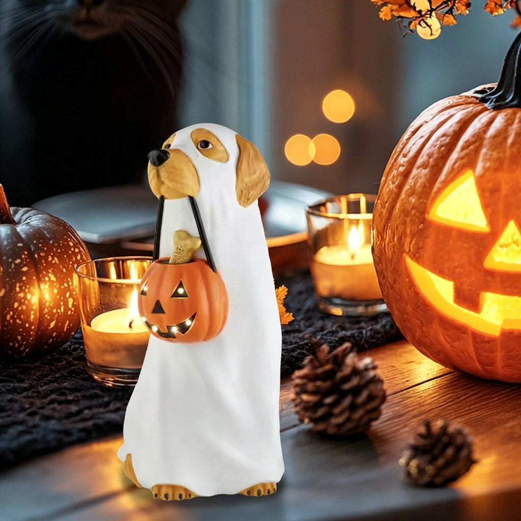 Dyegold Halloween LED Lighted Blow Mold Dog Ghost Figurine Resin Lit Spooky Outdoor Yard Decoration for Patio Garden Home 9.84 in Gift