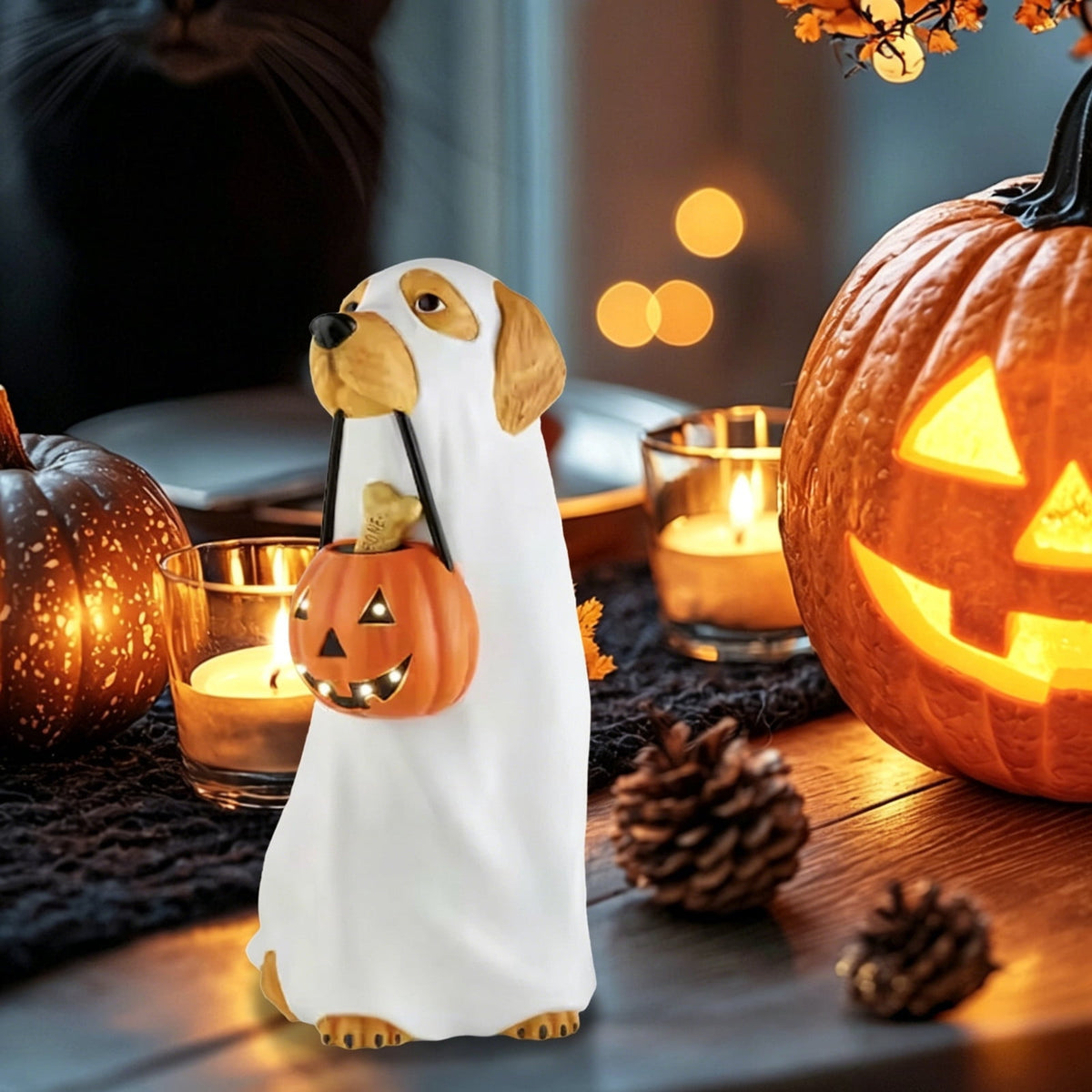 Dyegold Halloween LED Lighted Blow Mold Dog Ghost Figurine Resin Lit Spooky Outdoor Yard Decoration for Patio Garden Home 9.84 in Gift