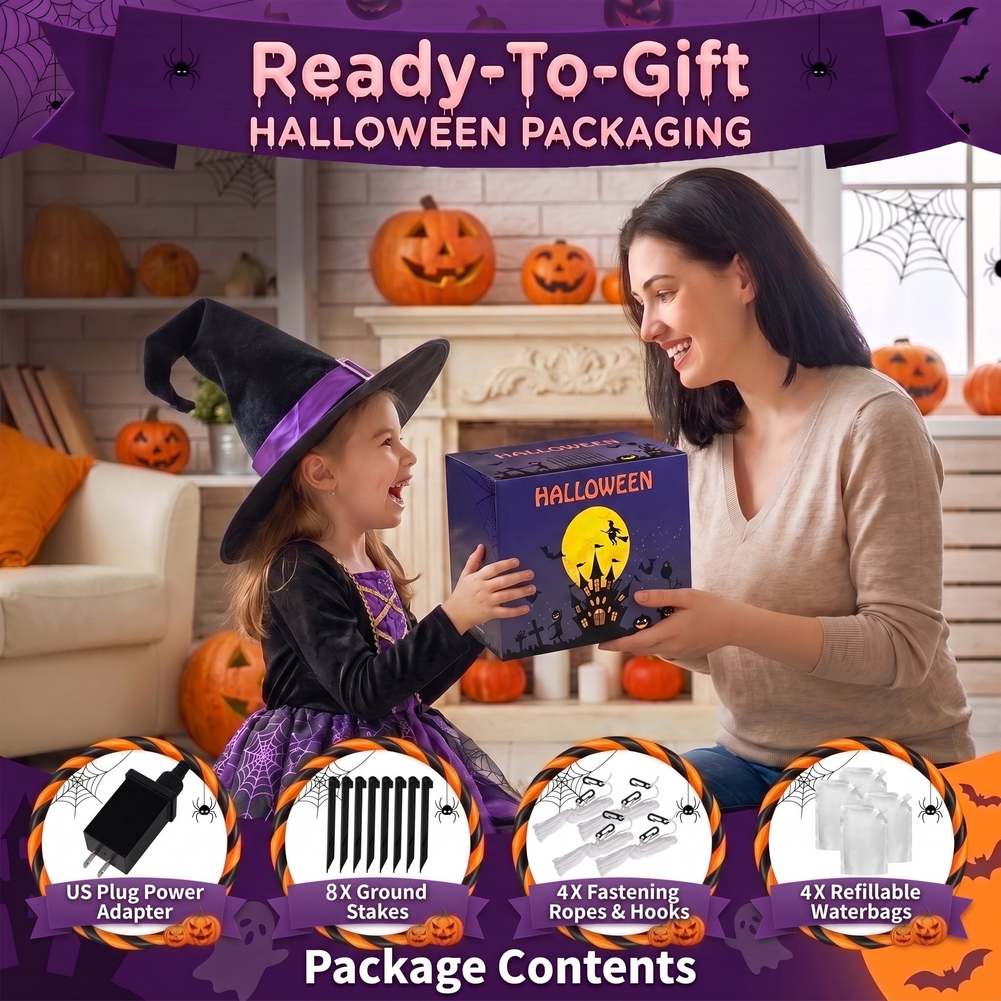 Glazina 8.2 FT Halloween Inflatable Purple Pirate Dinosaur with Pumpkin, Built-In LED Lights, Outdoor Halloween Blow Up Yard Decoration