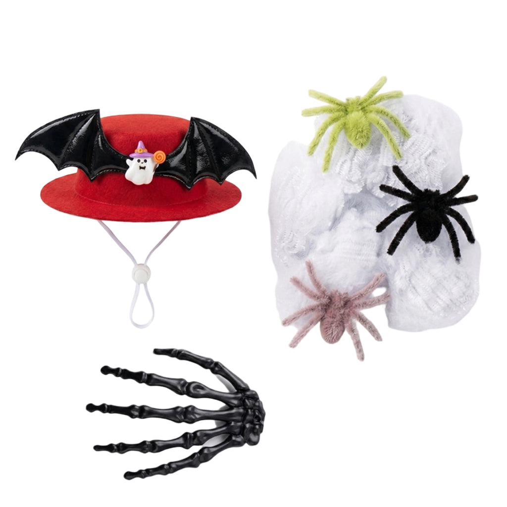 Bat Witch Hat Spiderweb Halloween Goose Clothes Fit 17/23In Cement Plastic Lawn Goose, Stylish Full Set for Outdoor Yard Patio Garden Seasonal Halloween Home Ornamental Arrangement