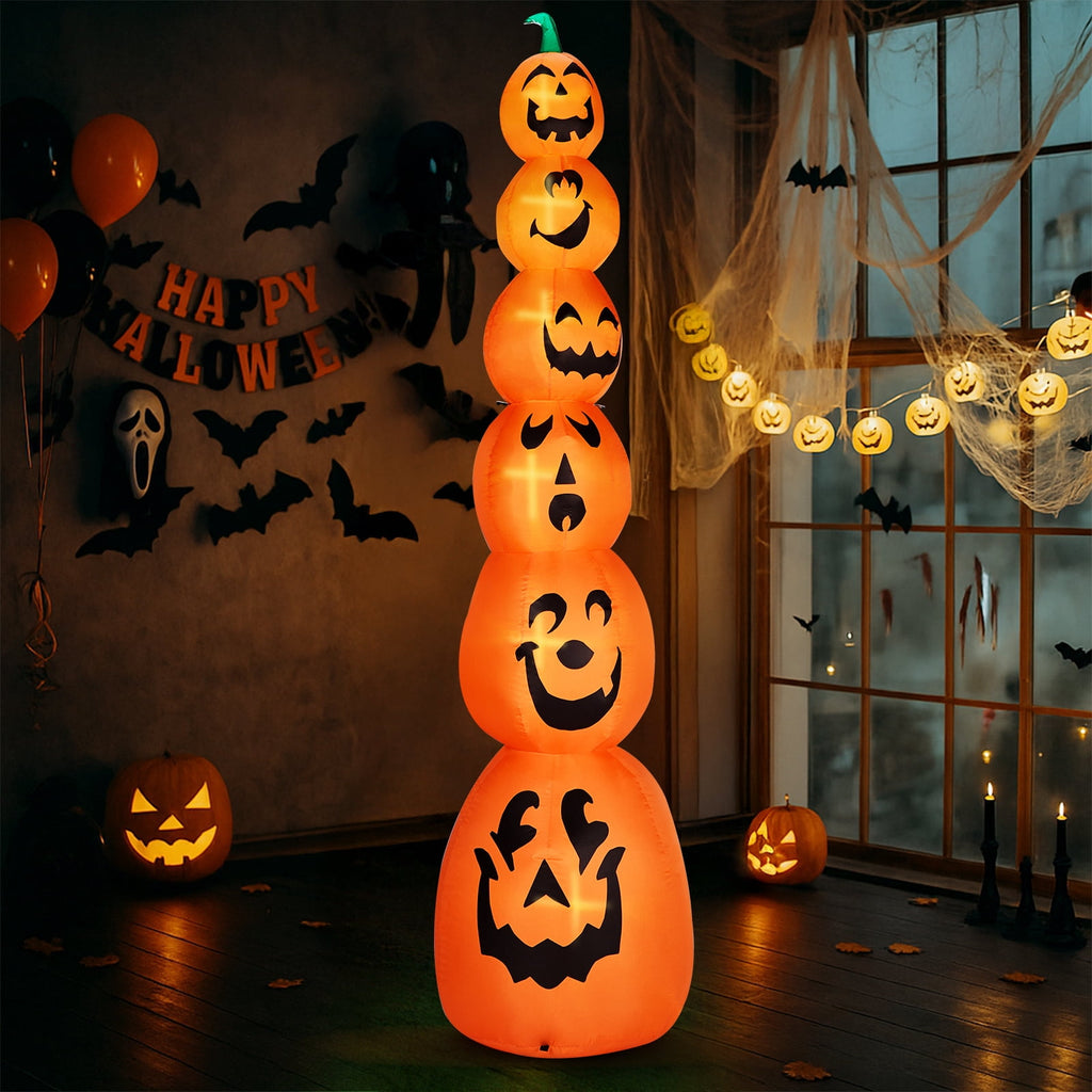 8FT Long Halloween Inflatables Pumpkins Eyeball Candy Outdoor Decorations, Blow Up Yard Decoration with Built-in LEDs Lighted for Lawn Garden Outside Indoor Decor