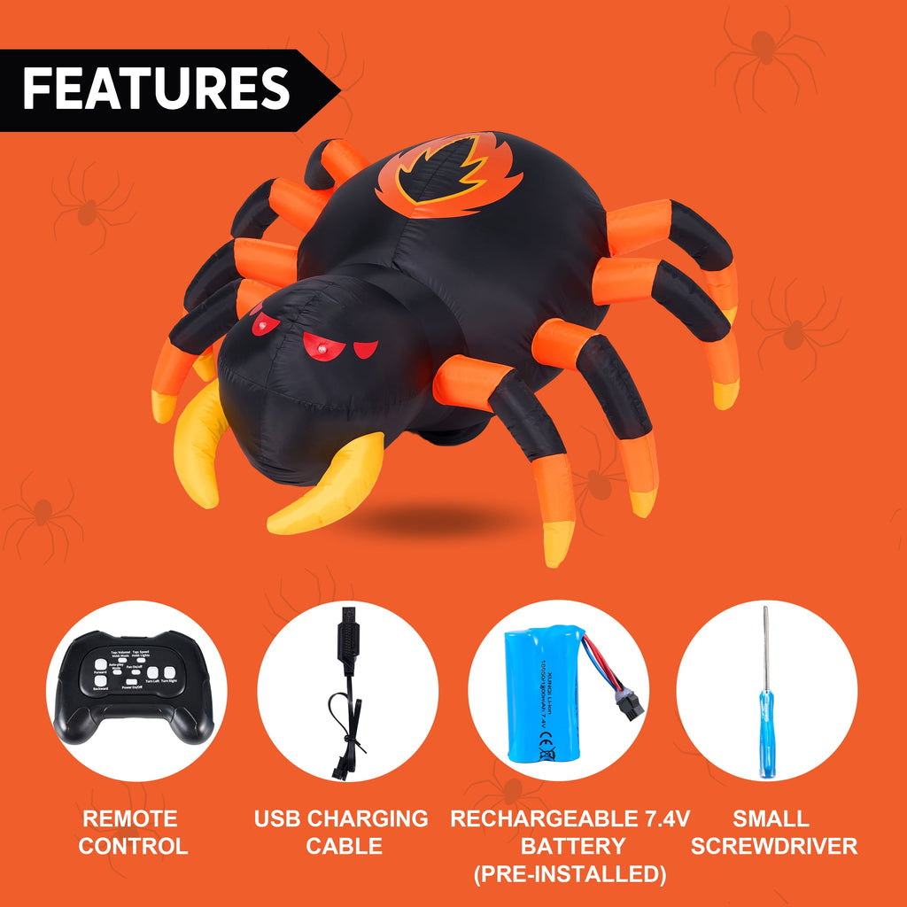 Joyfy 8 FT Halloween Inflatables Spider with Rotating Colorful Light,Light Up Spider with Orange Eyes Halloween Blow up Yard Decorations,Outdoor Halloween Decor