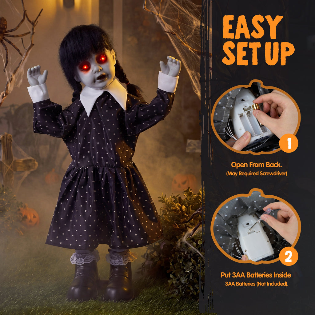 Joyfy 67" Standing Grim Reaper with Chain, Large Halloween Decorations Outdoor, Life Size Animatronics Skelton, Sound-Actived Party Decor with Creepy Sound & LED Eyes, Scary Haunted House Props