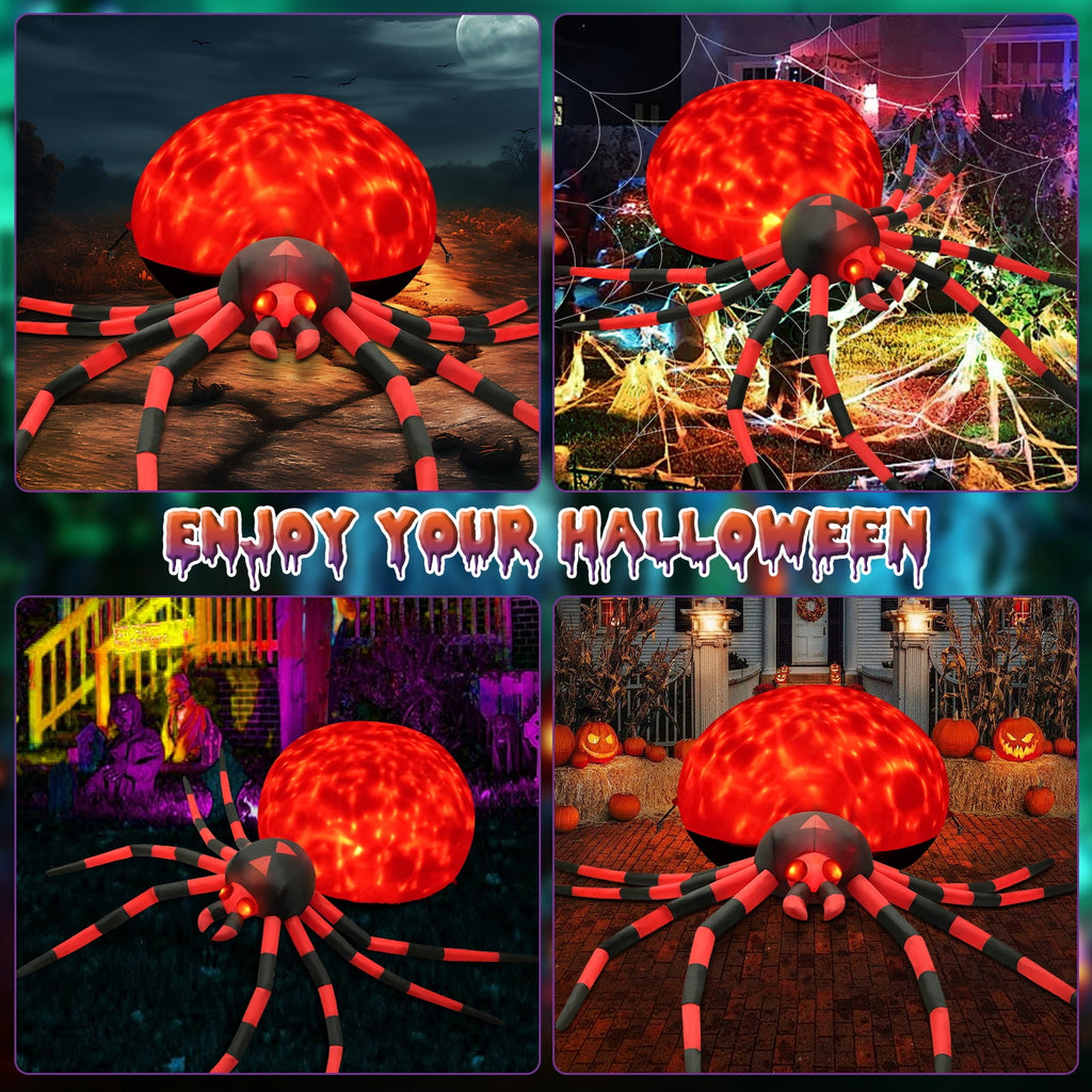 Yexmas 8FT Halloween Inflatables Outdoor Decorations Giant Spider Decorations with LED Lights and Air Pump Blow up Inflatable, Red