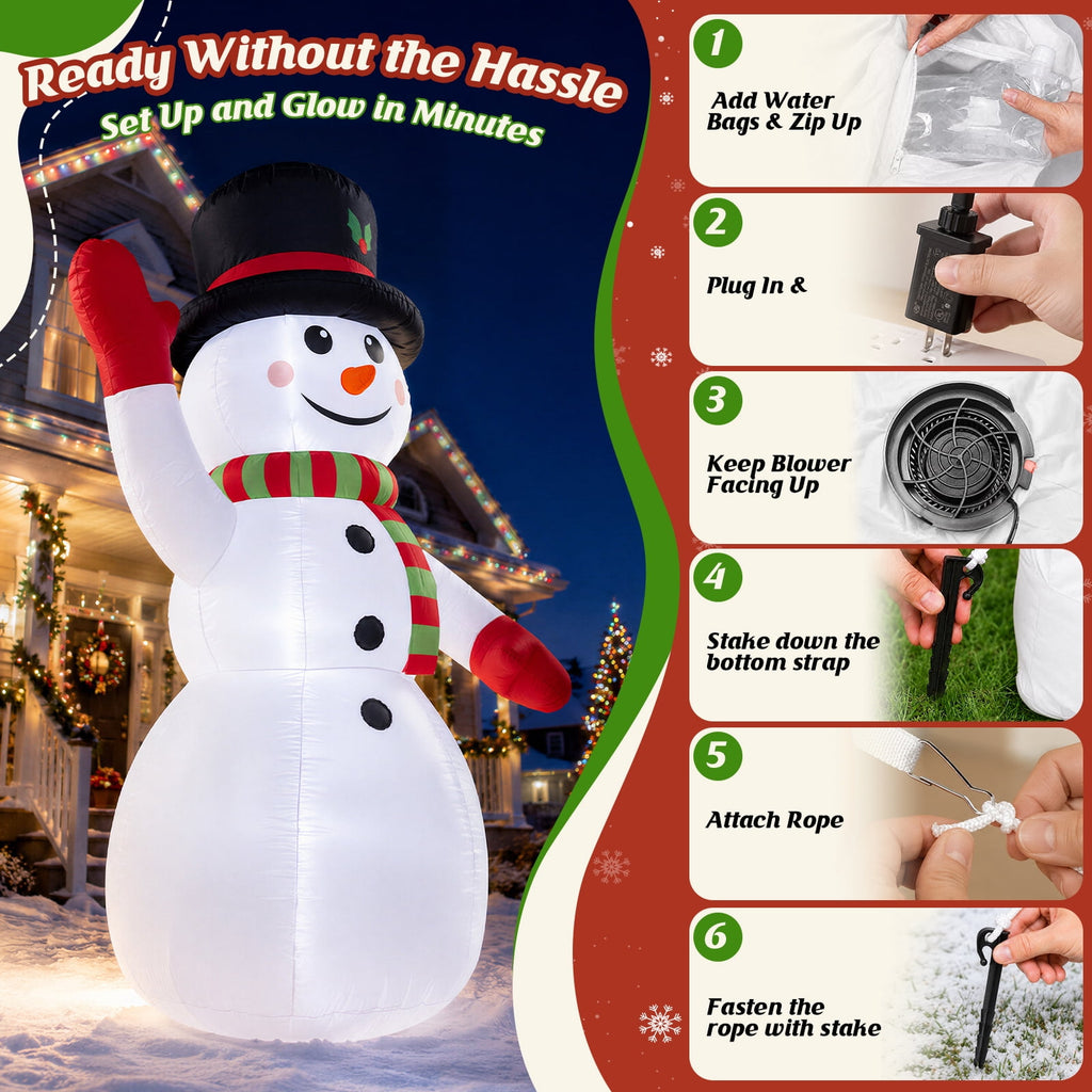 8ft Snowman Christmas Inflatables, Blow up with LED Lights Built-in for Holiday/Party/Yard/Garden Decoration