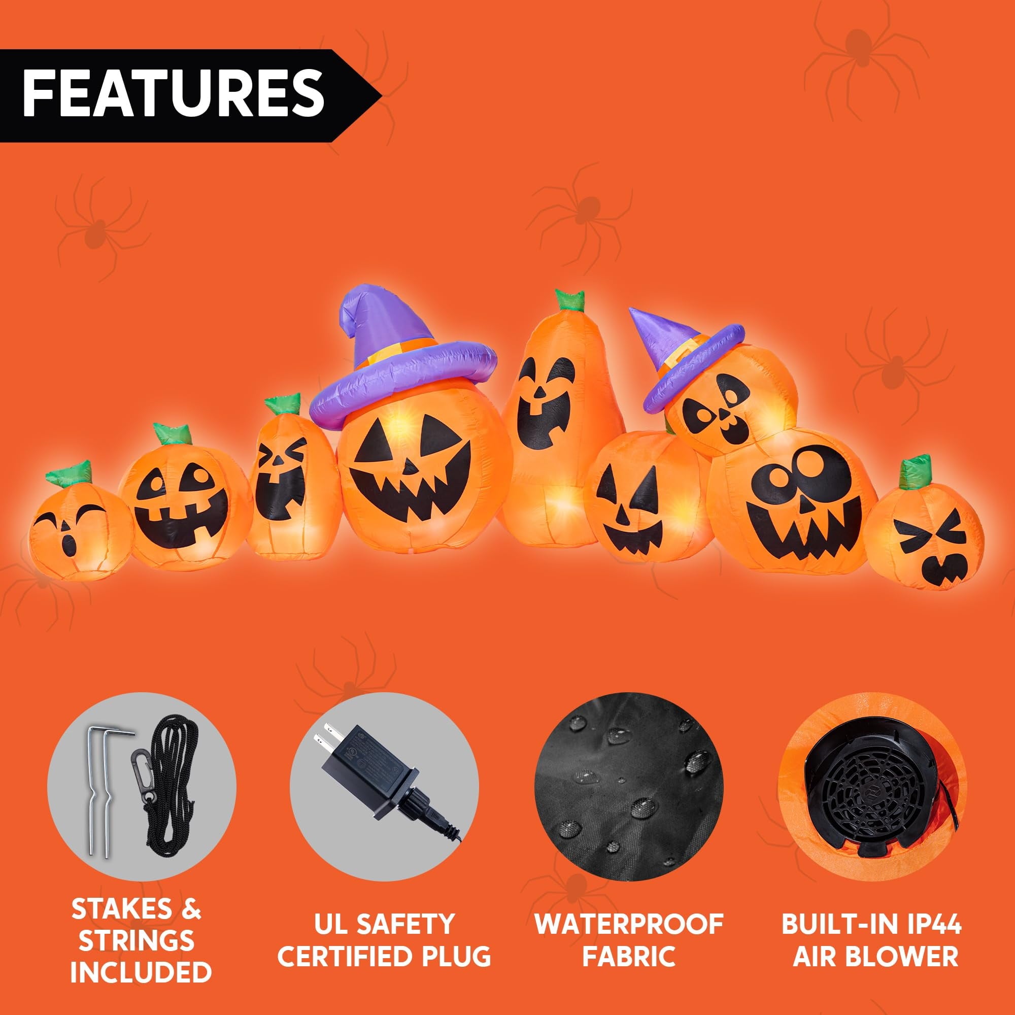 Joyfy 7 ft Halloween Inflatable Long Pumpkin with Witch's Cat Decorations Inflatables with Build-in LEDs,Halloween Decor Outdoor Blow Up Yard Decorations