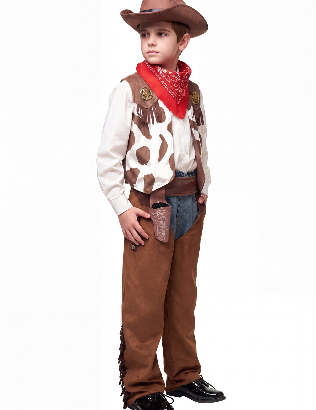Joyfy Halloween Cowboy Costume for Boys, Kids Cowboy Costume Set, Brown Western Style Cowboy Outfit with Cowboy Hat for Toddler Dress-up Party Cosplay
