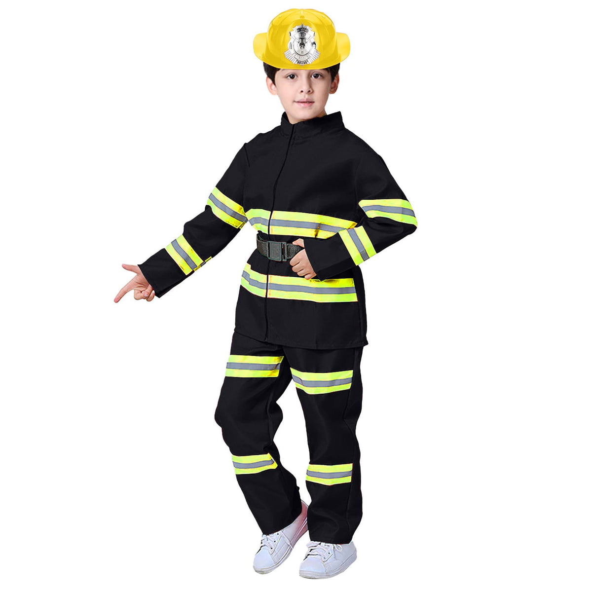 JCCXIN Toddler Kids Boys Girls Halloween Fireman Outfits Career Role Play Dress-Up Party Clothes Coat And Pants With Accessories Set Trick Or Treat School Carnival Cool Outfit Sets,Red,1-2 Years